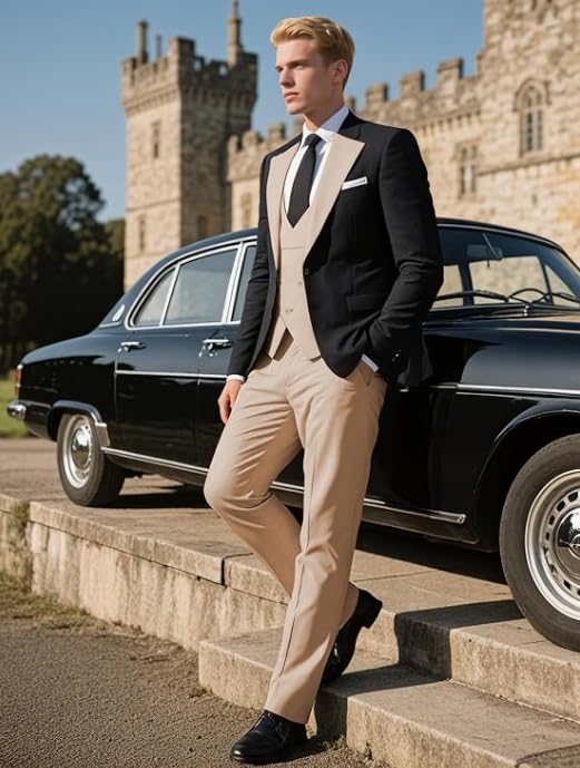 Jiutian Lanyue Formal Men's Suits Slim Fit 3 Piece Business Jacket Tuxedos Blazer+Vest+Trousers Wedding Grooms(Royal Blue,42R)