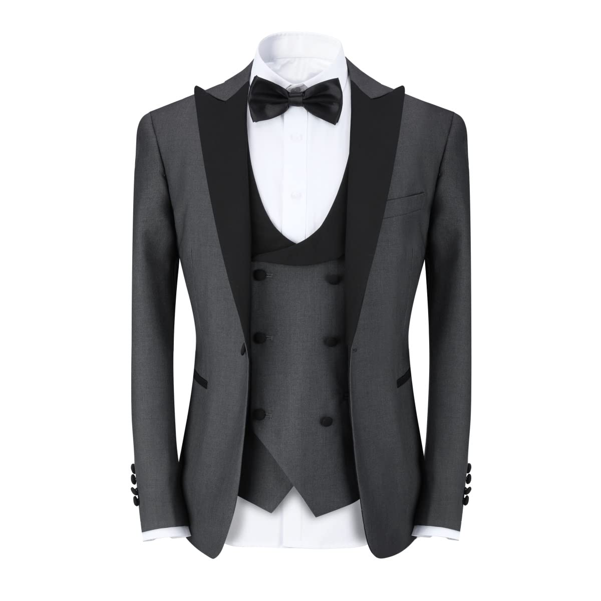 YFFUSHI Men's 3 Piece Suit Slim Fit One Button Prom Suits Set Blazer Vest Trousers Grey