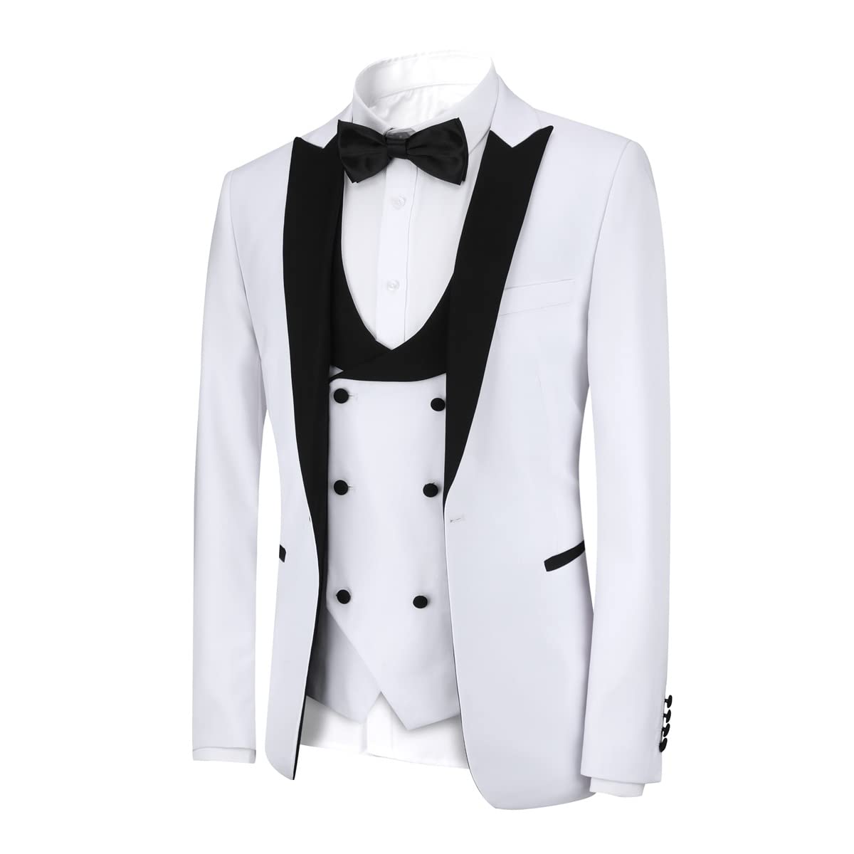YFFUSHI Men's 3 Piece Suit Slim Fit One Button Prom Suits Set Blazer Vest Trousers White