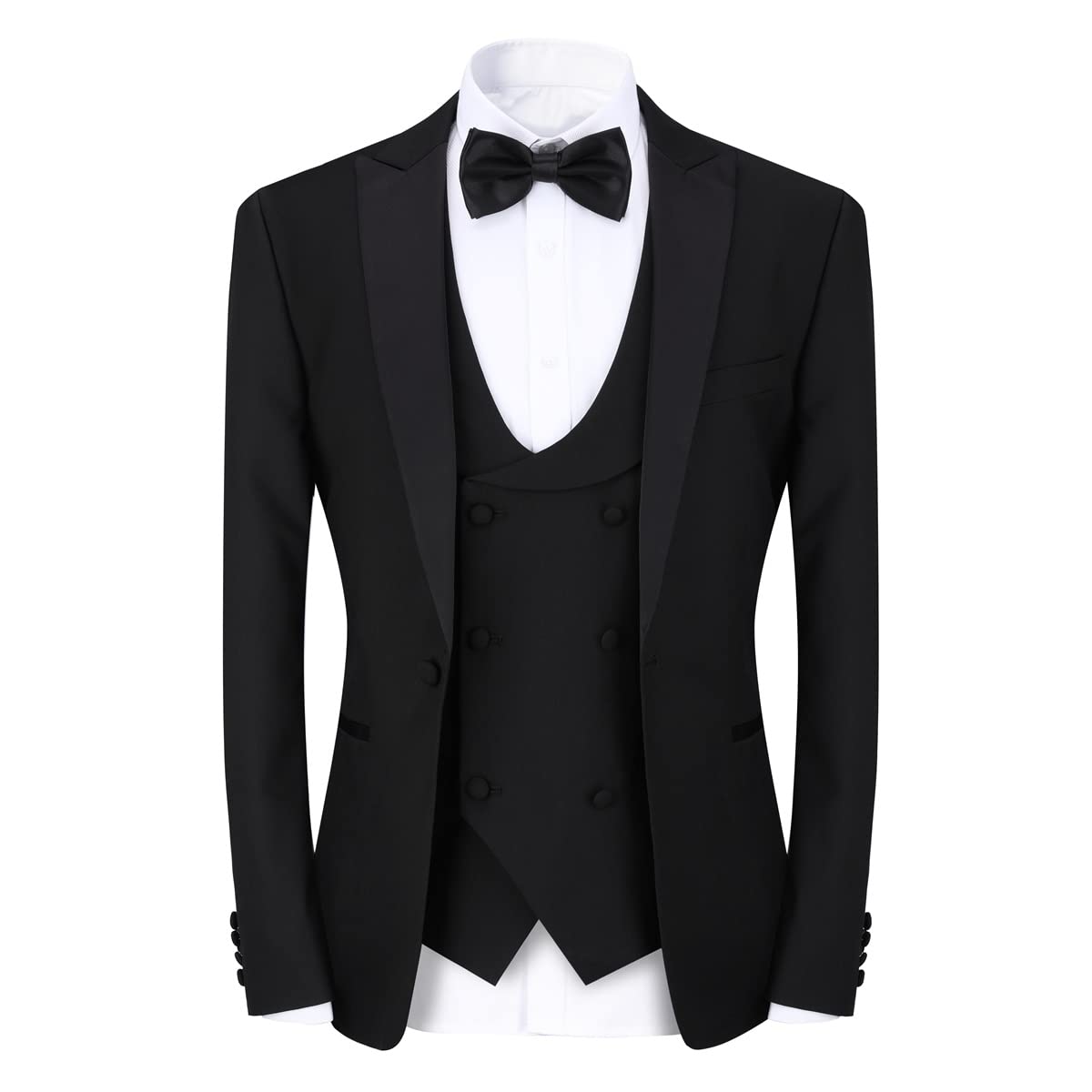 YFFUSHI Men's 3 Piece Suit Slim Fit One Button Prom Suits Set Blazer Vest Trousers Black