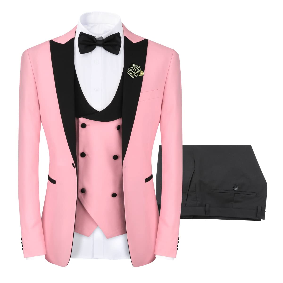 YFFUSHI Men's 3 Piece Suit Slim Fit One Button Prom Suits Set Blazer Vest Trousers Pink