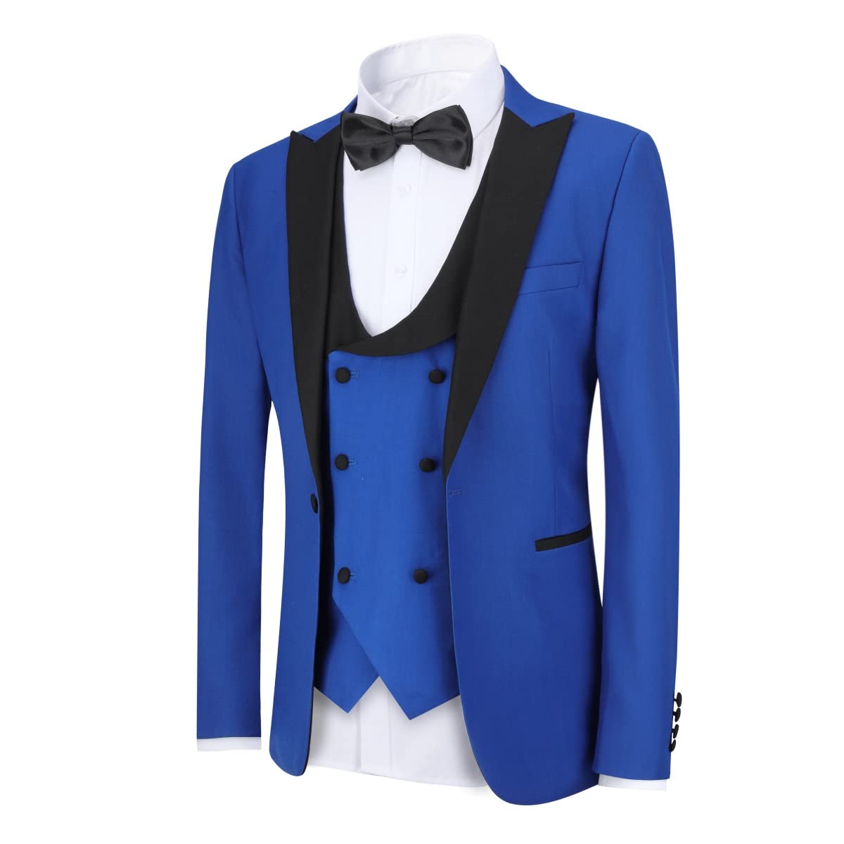 YFFUSHI Men's 3 Piece Suit Slim Fit One Button Prom Suits Set Blazer Vest Trousers Blue