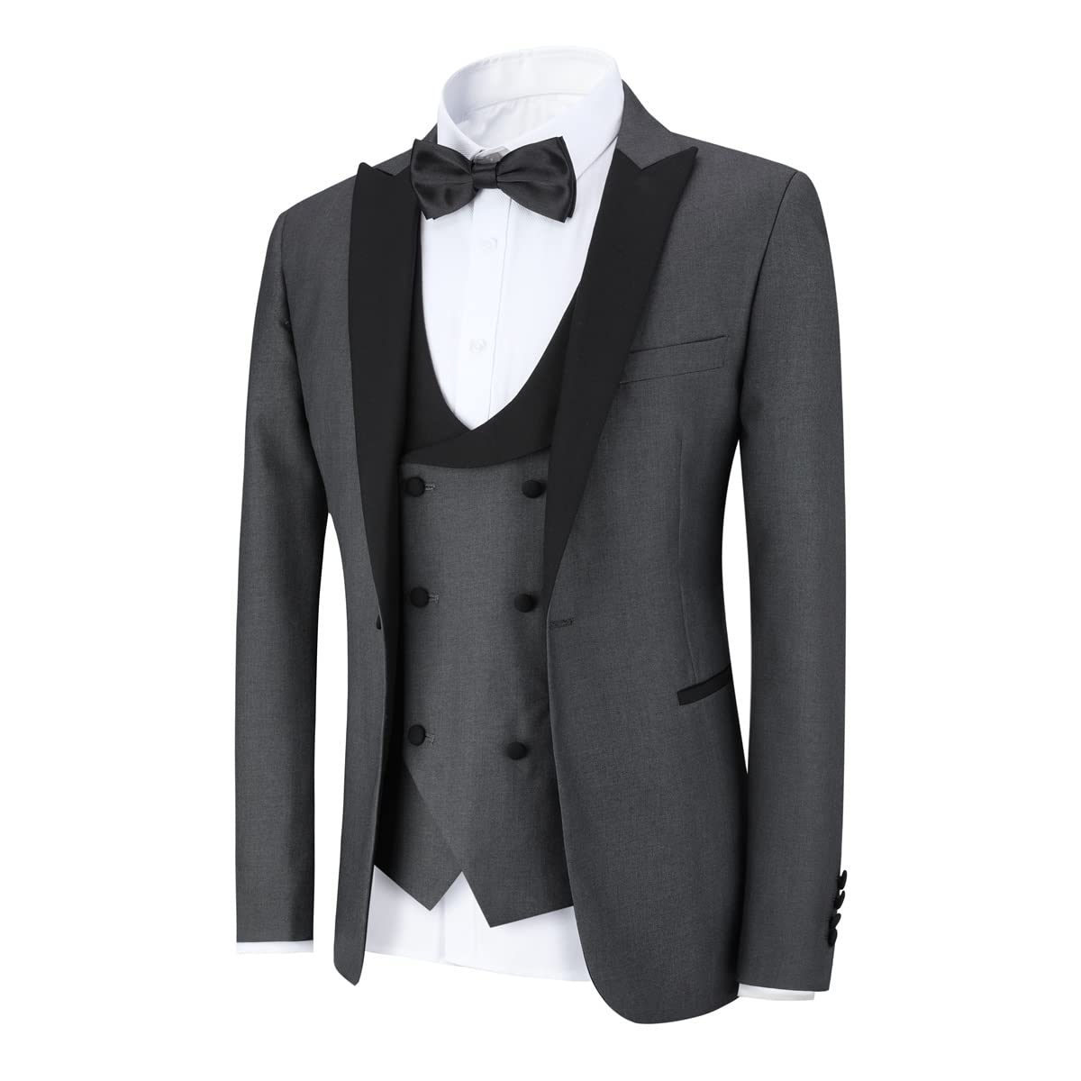 YFFUSHI Men's 3 Piece Suit Slim Fit One Button Prom Suits Set Blazer Vest Trousers Grey