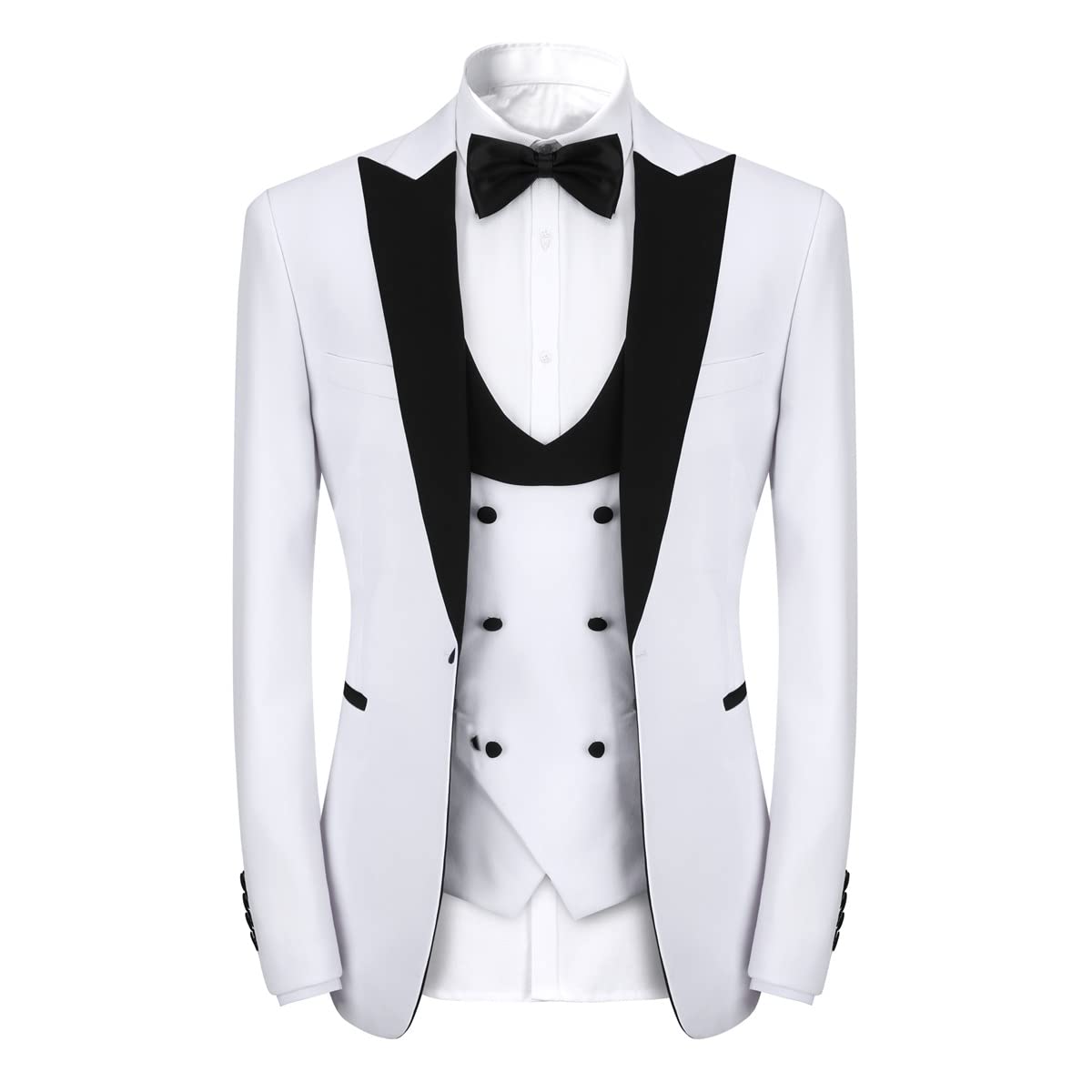 YFFUSHI Men's 3 Piece Suit Slim Fit One Button Prom Suits Set Blazer Vest Trousers White
