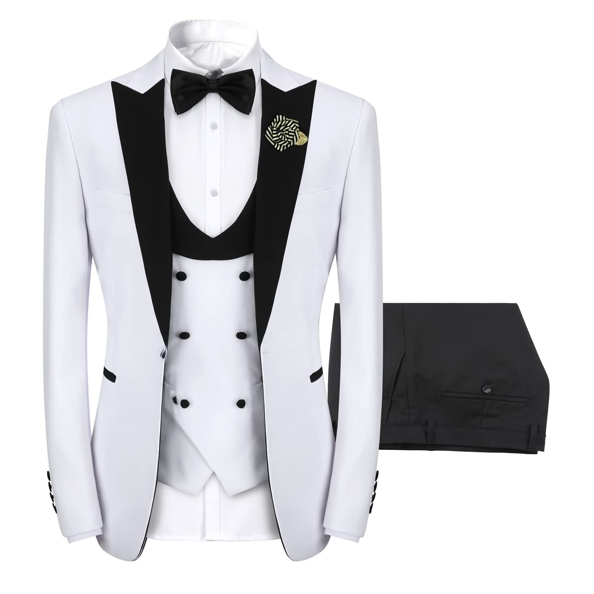 YFFUSHI Men's 3 Piece Suit Slim Fit One Button Prom Suits Set Blazer Vest Trousers White
