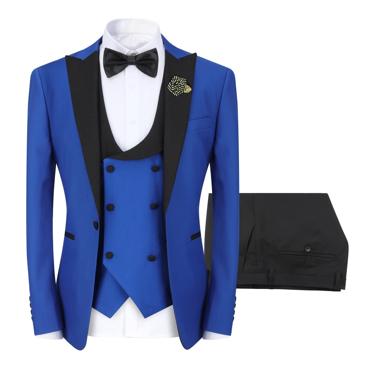 YFFUSHI Men's 3 Piece Suit Slim Fit One Button Prom Suits Set Blazer Vest Trousers Blue