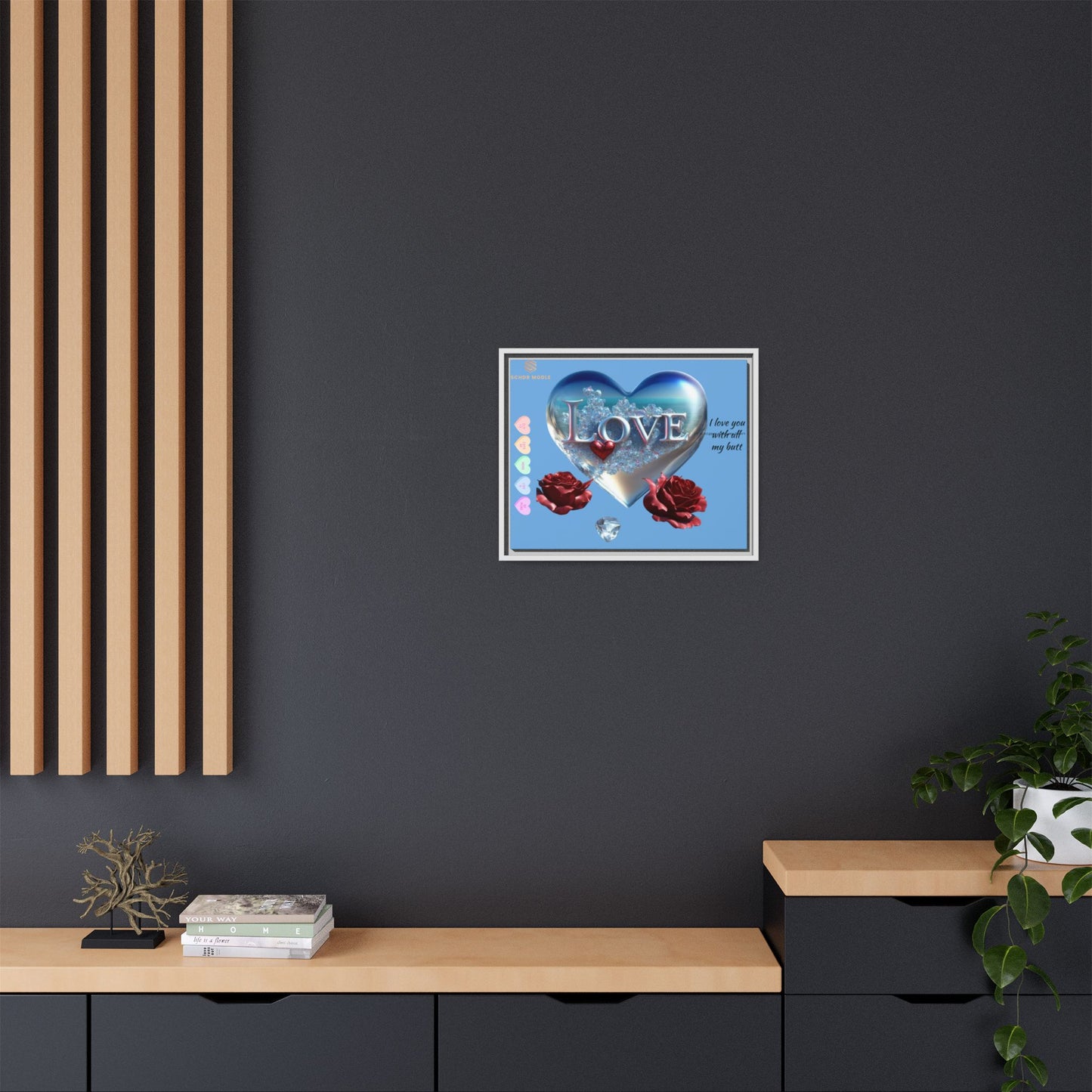 Framed Love Canvas Art - Heart & Flower Design - Perfect Gift for Valentine's Day