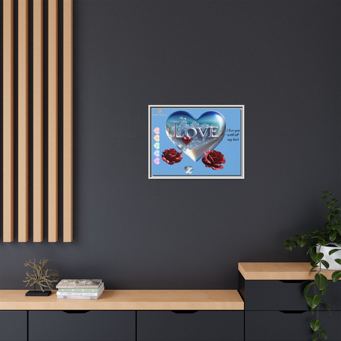 Framed Love Canvas Art - Heart & Flower Design - Perfect Gift for Valentine's Day