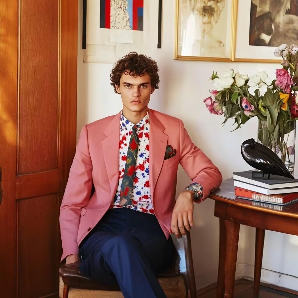 HUUTOE Coral Suits for Men 3 Piece Coral Suit Slim Fit Mens Prom Suits for Stretch Groomsmen Wedding Tuxedo for Men Groom 2025 Traje para Hombre 44 XL