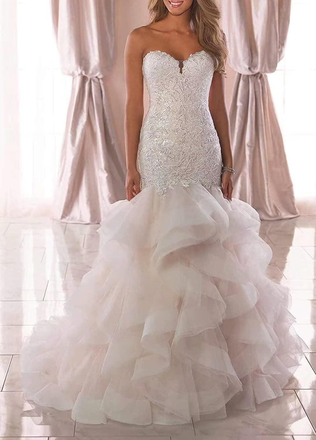 Sweetheart Mermaid Wedding Dresses for Bride Ball Gowns Princess Bridal Dress for Prom 2025 White US18Plus