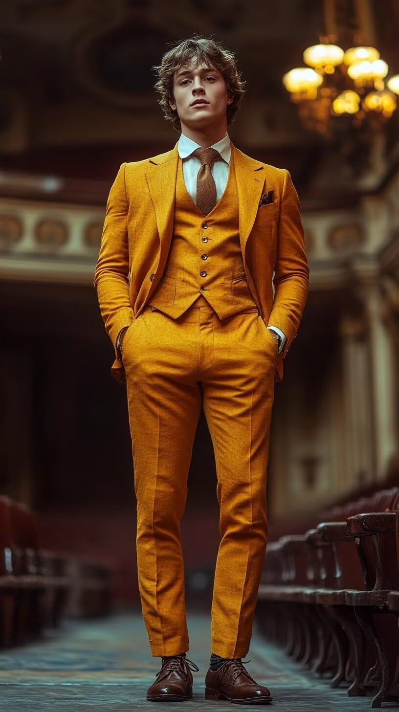 HUUTOE Yellow Suits for Men 3 Piece Yellow Suit Slim Fit Mens Prom Suits for Stretch Groomsmen Wedding Tuxedo for Men Groom 2025 Traje para Hombre 44 XL