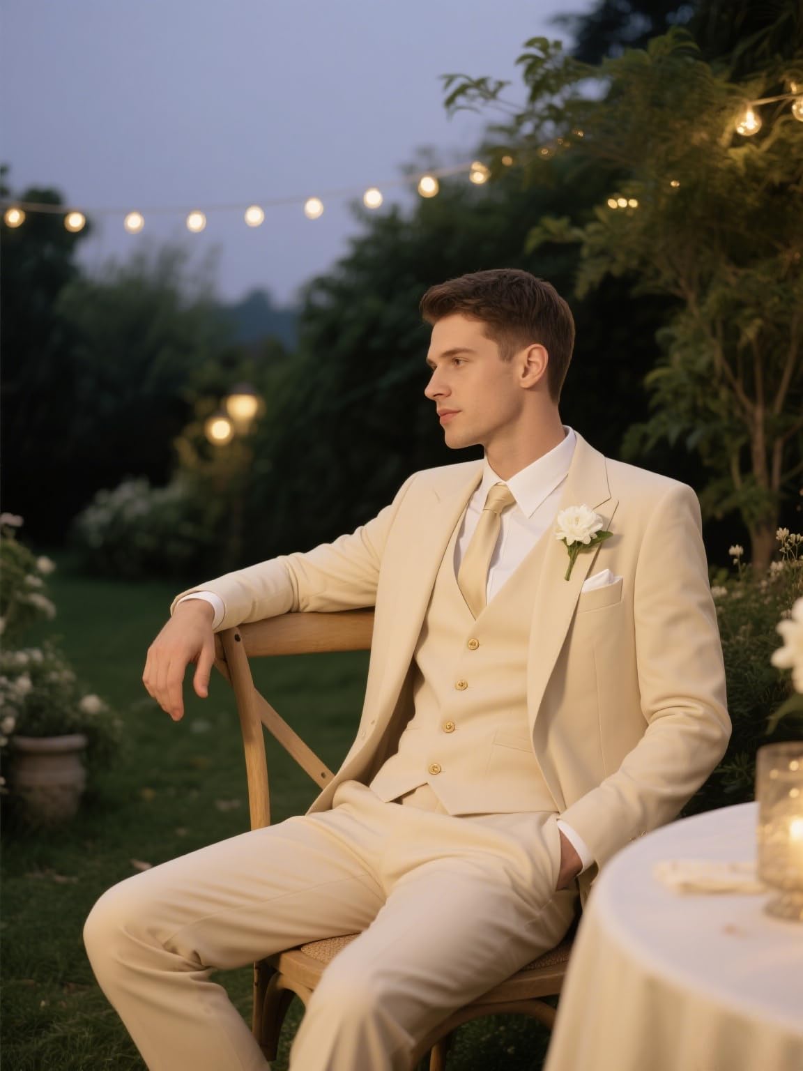 HUUTOE Men Champagne Suits for Men Mens Christmas Gold Suit for Regular Fit Business Wedding Suit 3 Piece Suits XL