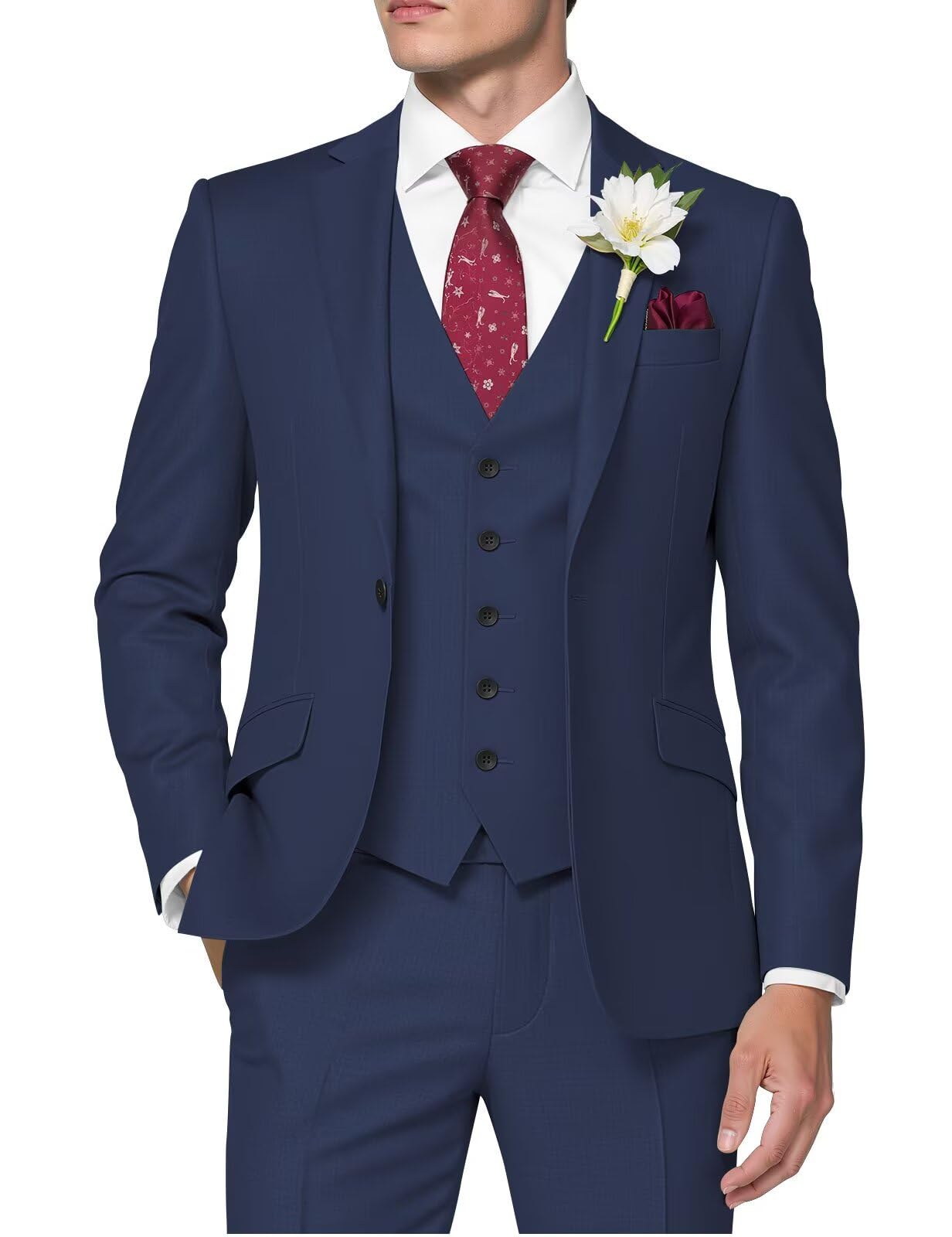 HUUTOE Navy Blue Suits for Men 3 Piece Navy Blue Suit Slim Fit Mens Prom Suits for Stretch Groomsmen Wedding Tuxedo for Men Groom 2025 Traje para Hombre 44 XL