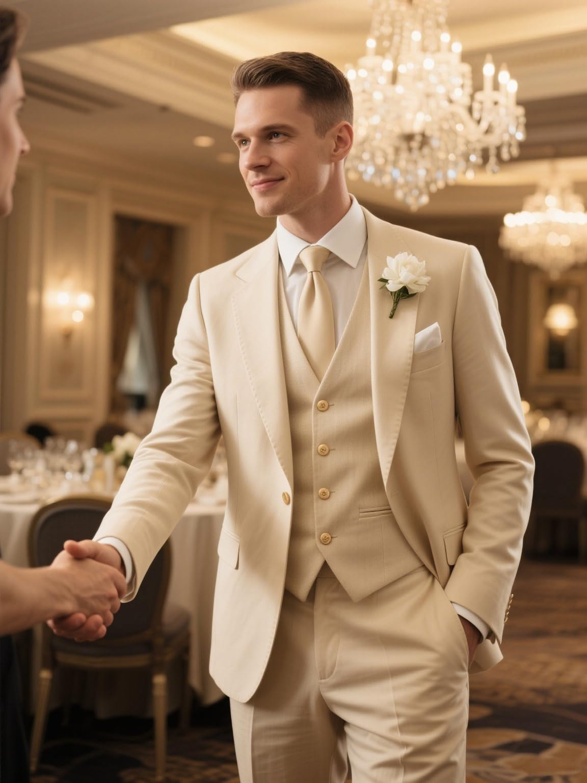 HUUTOE Men Champagne Suits for Men Mens Christmas Gold Suit for Regular Fit Business Wedding Suit 3 Piece Suits XL