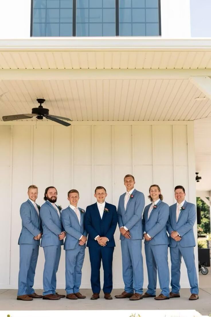 HUUTOE Dusty Blue Suit for Men Mens Elegant Light Blue Wedding Suit Mens Slim Fit 3 Piece Dress Suits Tuxedo for Men Slim Fit for Man XL-Traje de Boda para Hombre