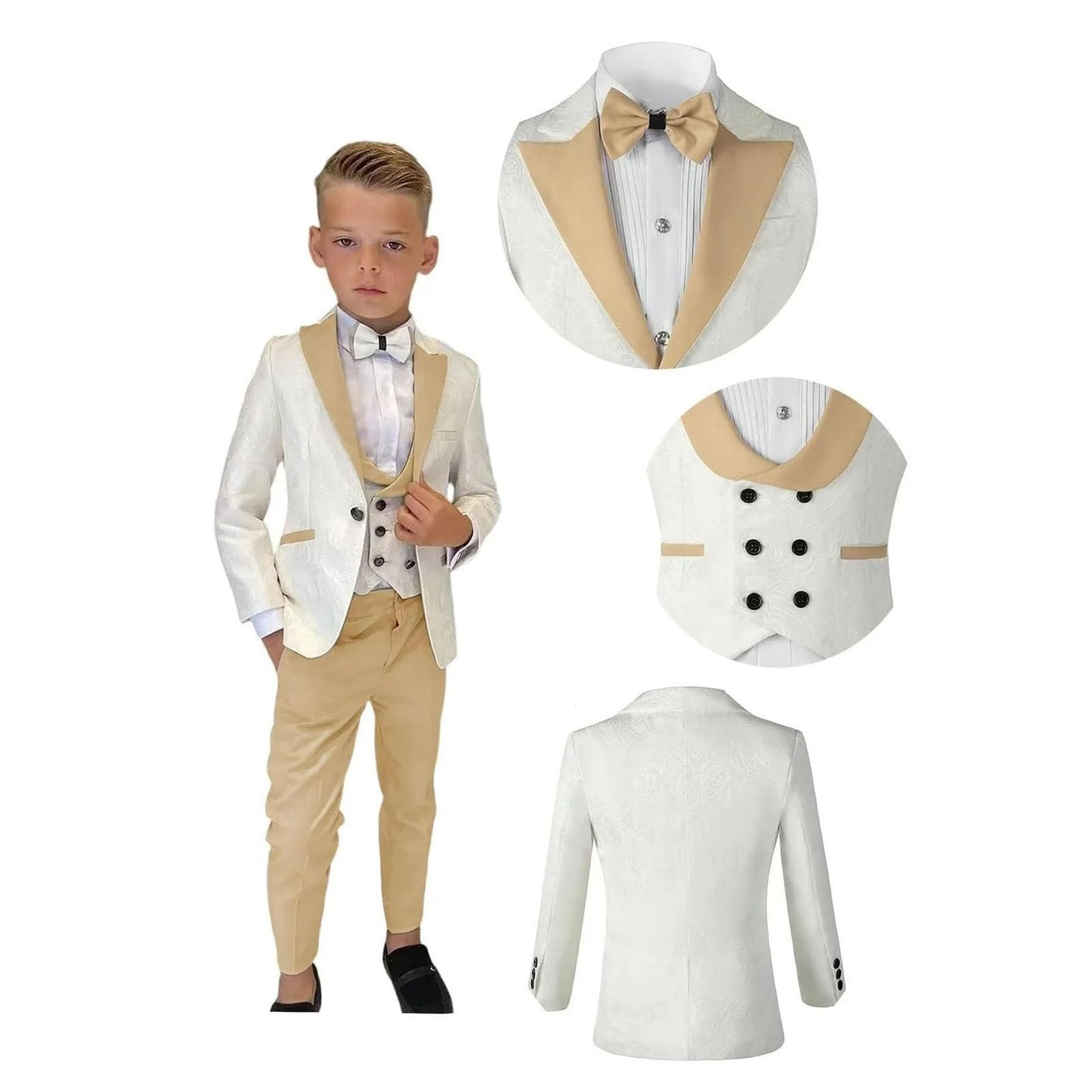 KSWYCT Kids Tuxedo Suit for Boys Formal Sky Blue Suits 3 Piece Slim Fit Jacquard Wedding Outfit for Boys Size 3