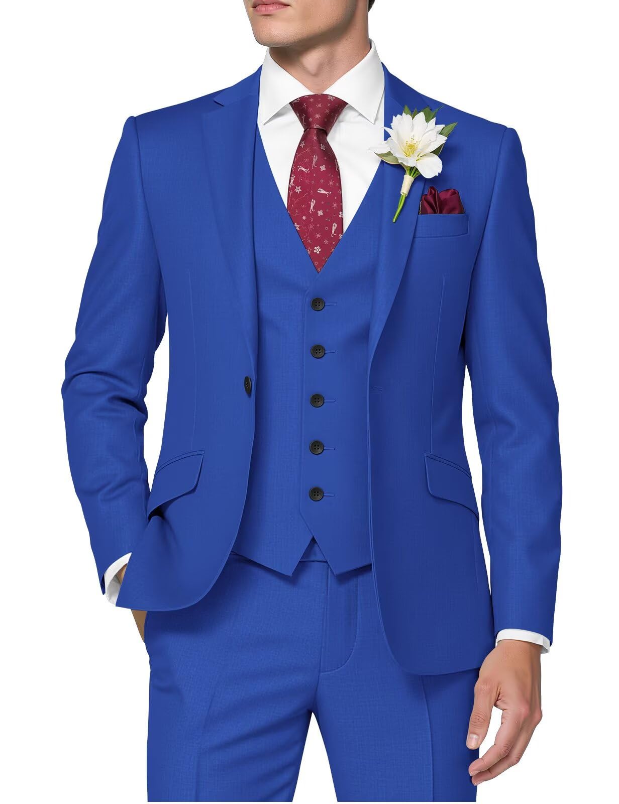 HUUTOE Royal Blue Suits for Men 3 Piece Royal Blue Suit Slim Fit Mens Prom Suits for Stretch Groomsmen Wedding Tuxedo for Men Groom 2025 Traje para Hombre 44 XL