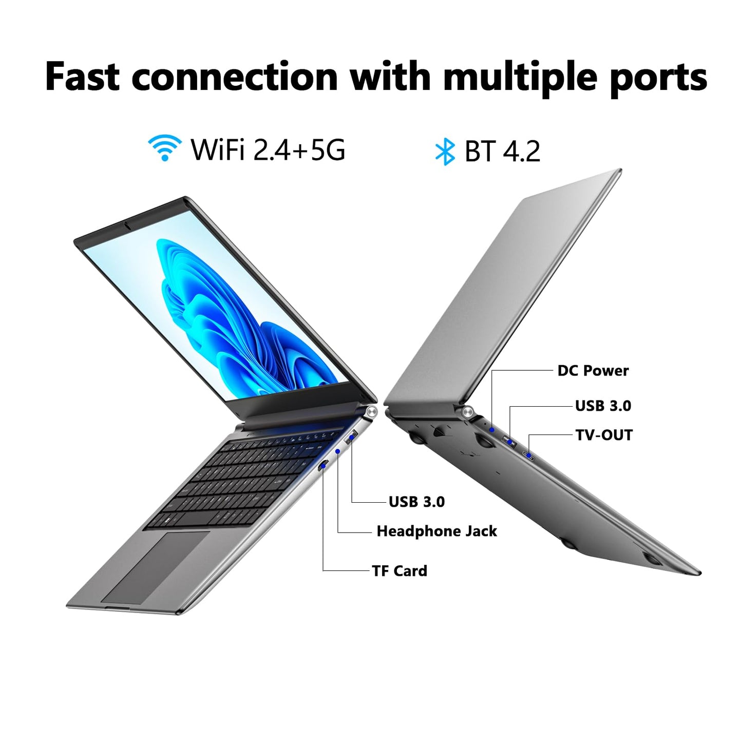 Laptop 16-inch 8GB DDR 256GB SSD Portable Laptop,Expandable to 1TB Pentium Quad-core CPU up to 2.64 GHz 9000mAh Battery Mini HDMI Interface USB3.0 Interface Dual-Band WiFi Webcam Slim laptops