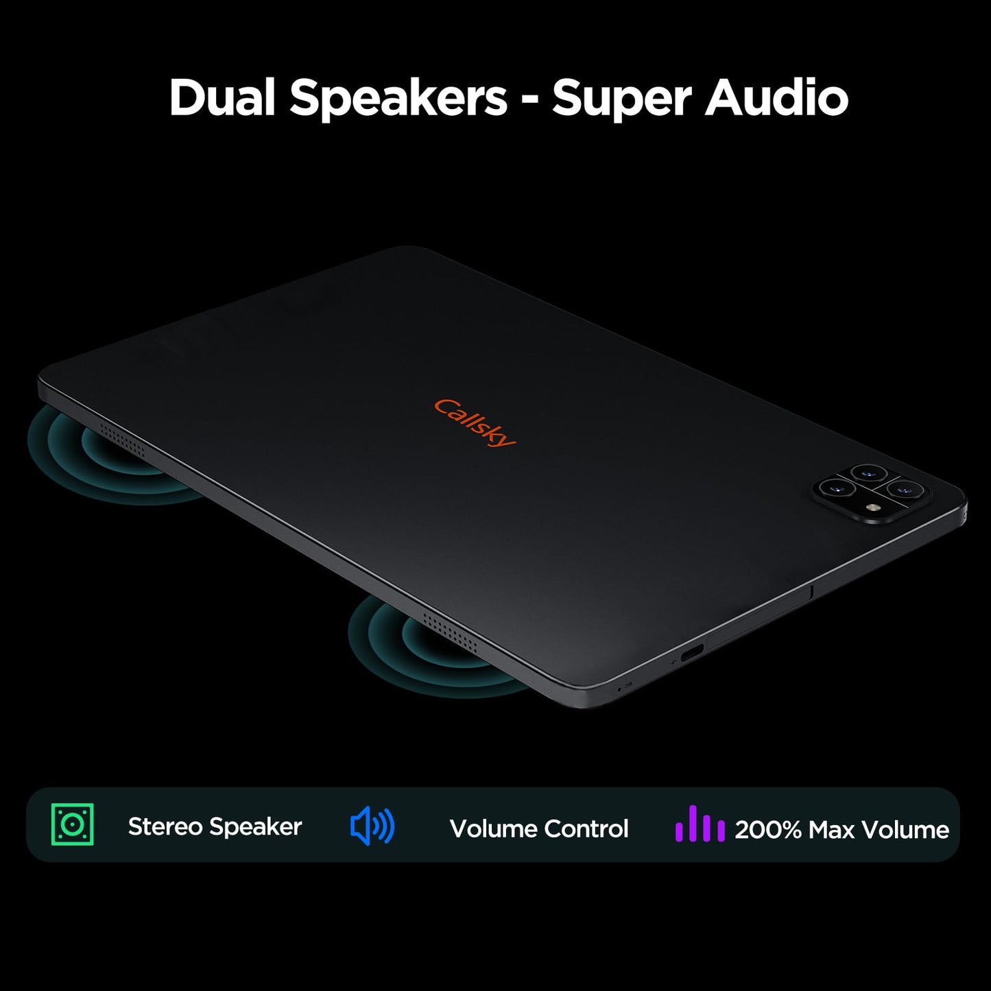 Callsky-Tab Android Tablet, 10.1 inch Android 15 Tablet, Octa-core, 2 Years Protection, RAM 12GB, ROM 64GB(Up to 2 TB), 800x1280 Resolution, WiFi 6 & Bluetooth, Dual Speakers, 5MP+8MP, 6000mAh, Black