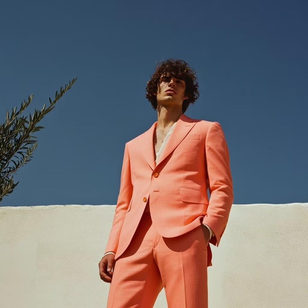 HUUTOE Coral Suits for Men 3 Piece Coral Suit Slim Fit Mens Prom Suits for Stretch Groomsmen Wedding Tuxedo for Men Groom 2025 Traje para Hombre 44 XL