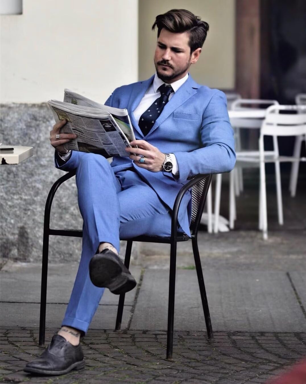 HUUTOE Dusty Blue Suit for Men Mens Elegant Light Blue Wedding Suit Mens Slim Fit 3 Piece Dress Suits Tuxedo for Men Slim Fit for Man XL-Traje de Boda para Hombre