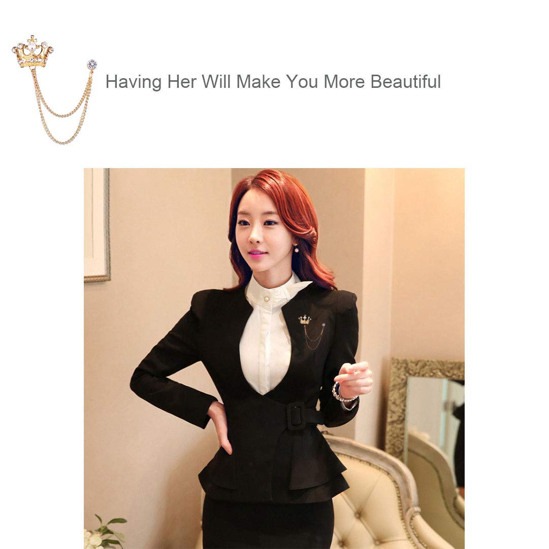 2PCS Men's Crown Hanging Chain Brooch with Stone Detailing, Engraving, Metal Crystal, Suit Stud Lapel Pin, Vintage Rhinestone Breastpin Wedding Brooch Pin, Gold and Silver