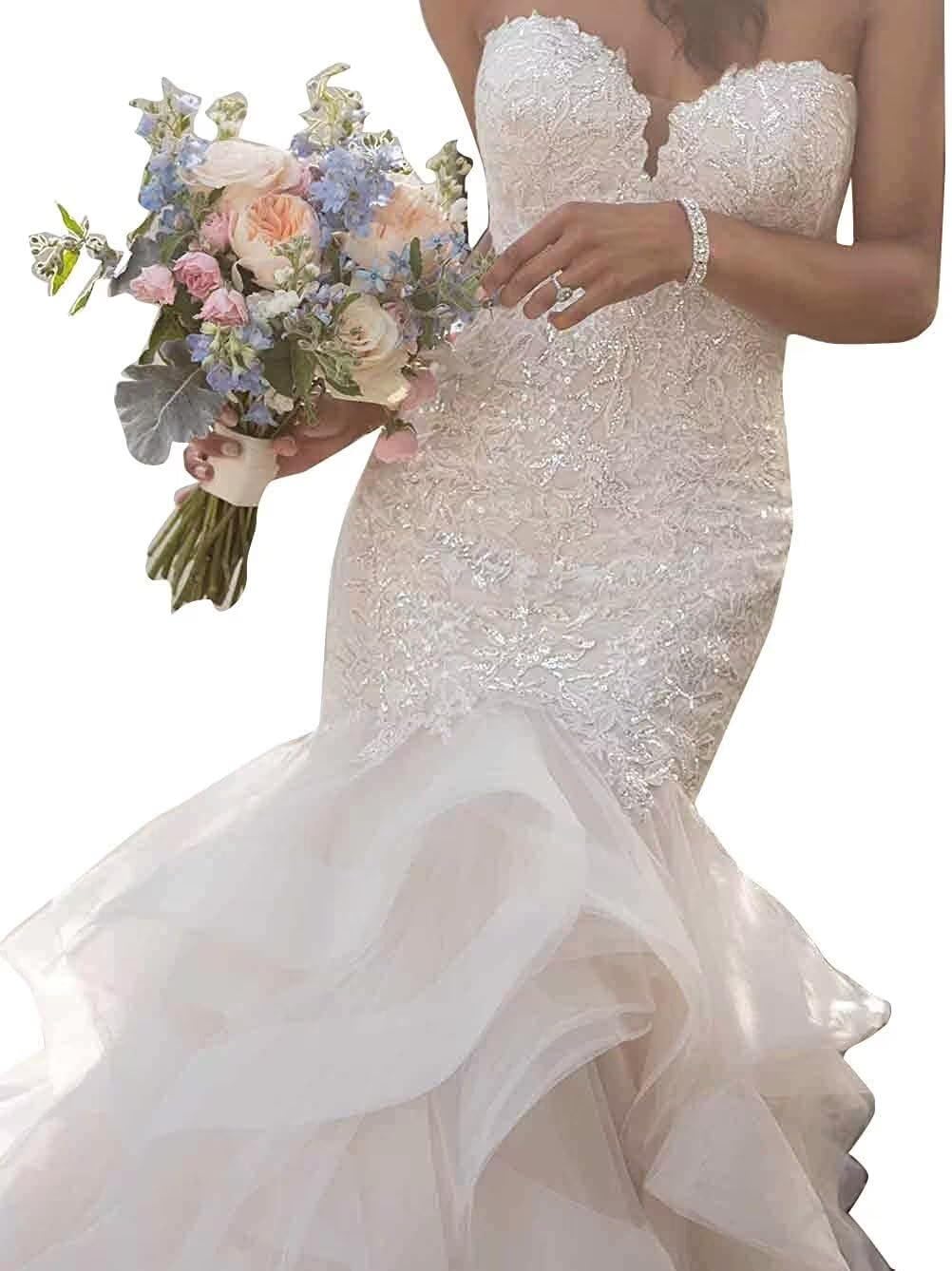 Sweetheart Mermaid Wedding Dresses for Bride Ball Gowns Princess Bridal Dress for Prom 2025 White US18Plus