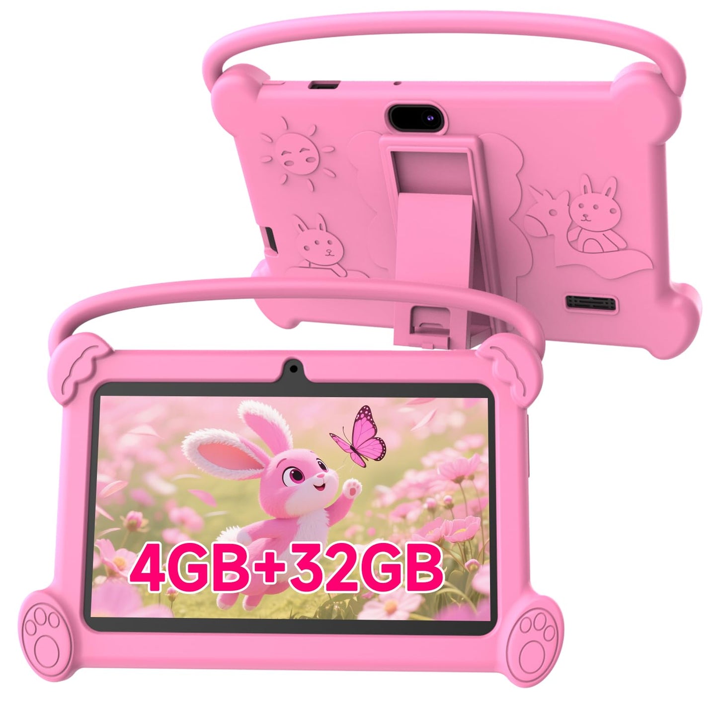 Kids Tablet 7 inch 3-9 for Kids,32GB ROM Toddler with Shockproof Case,Kids Android Software Installed Netflix,YoutTube, aiwawa Apps Parent Controls,Dual Camra, WiFi,FM, GPS (Pink)