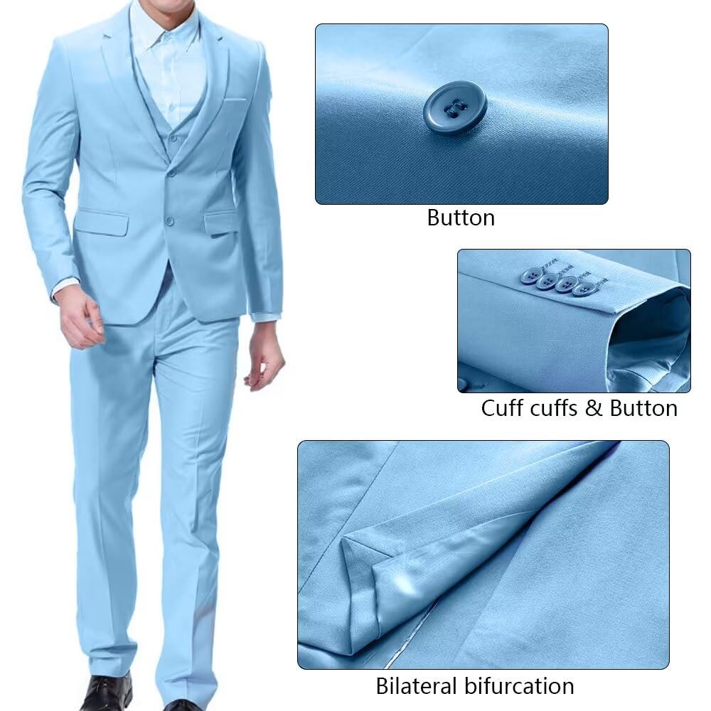Mens 3 Pieces Classic Suit Wedding Blazer Grooms Jackets Vests Pants Suits Yellow Medium