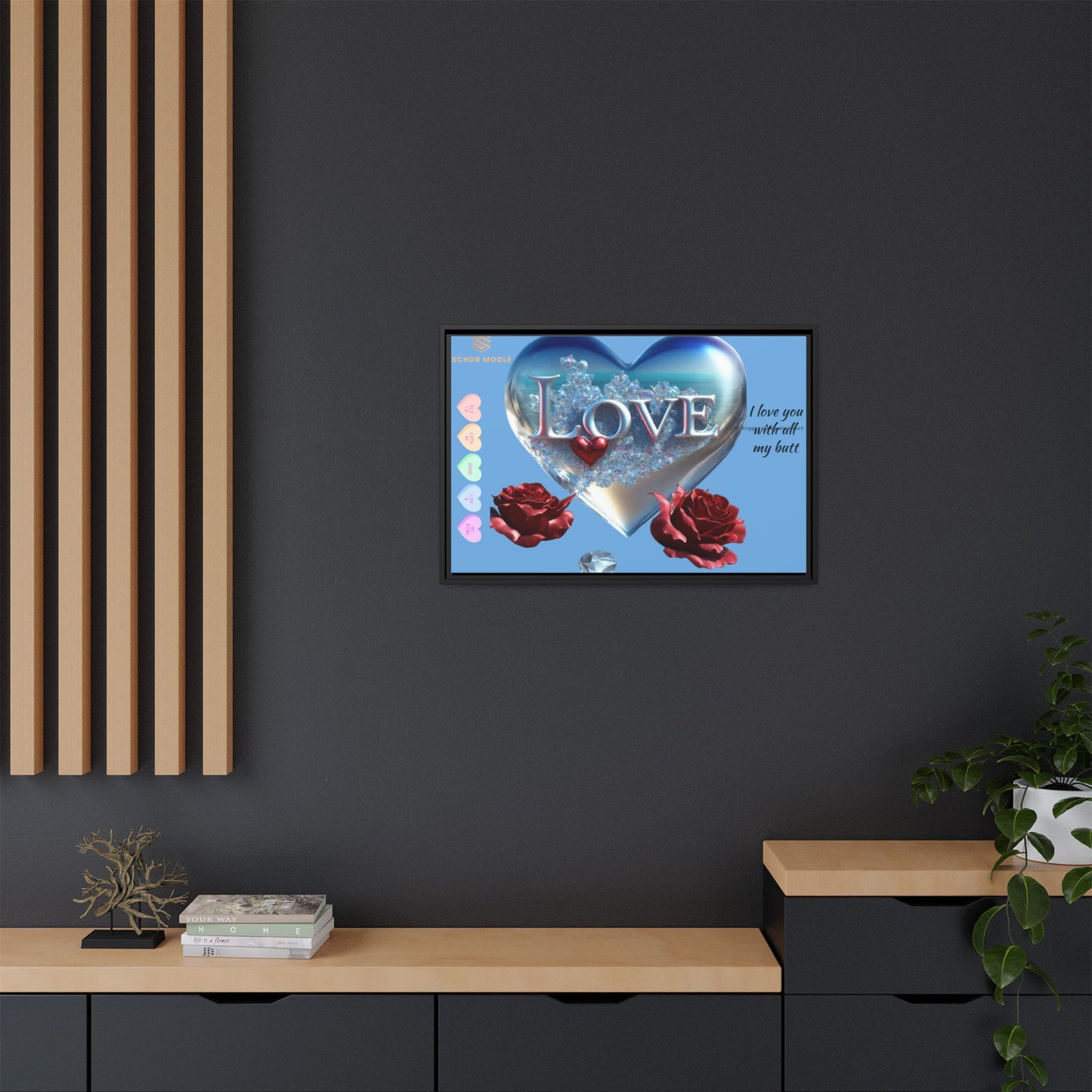 Framed Love Canvas Art - Heart & Flower Design - Perfect Gift for Valentine's Day