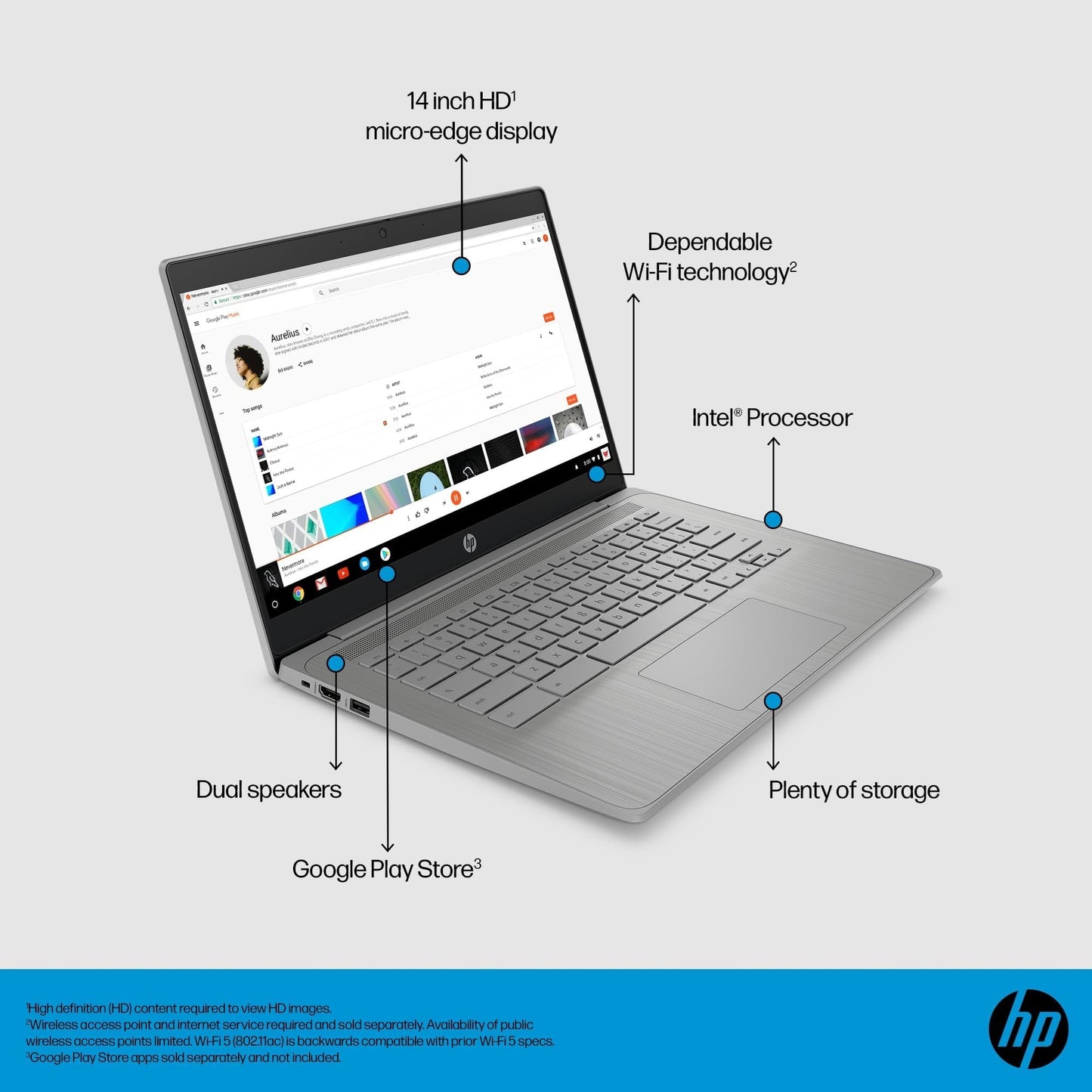 HP Chromebook 14 Laptop (14" HD, Intel 4-Core Celeron N4120, 4GB RAM, 64GB SSD, UHD Graphics 600) for Home & Student, Light Weight & 14-Hr Battery Life, Webcam, Wi-Fi, IST HUB, Chrome OS, Grey