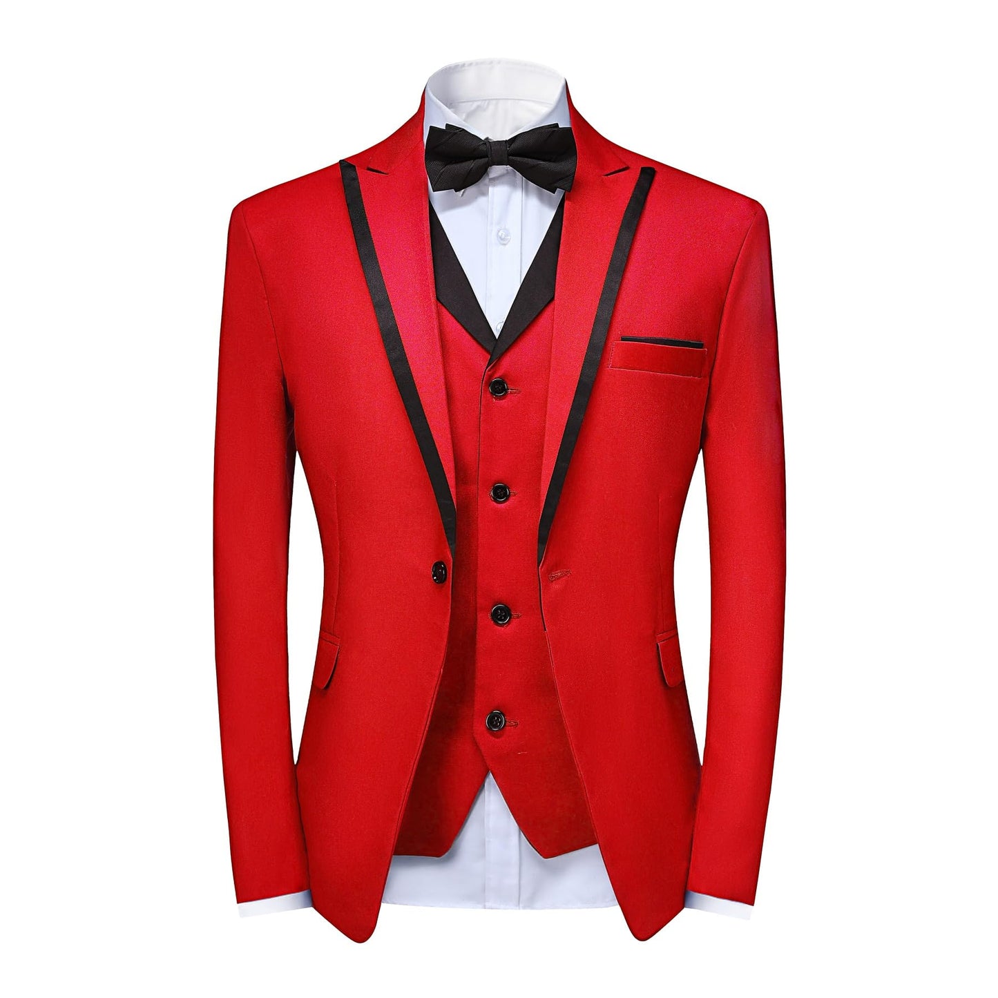 YFFUSHI Men's 3 Piece Suit Slim Fit Notched Lapel One Button Solid Jacket Vest Pants Red XS