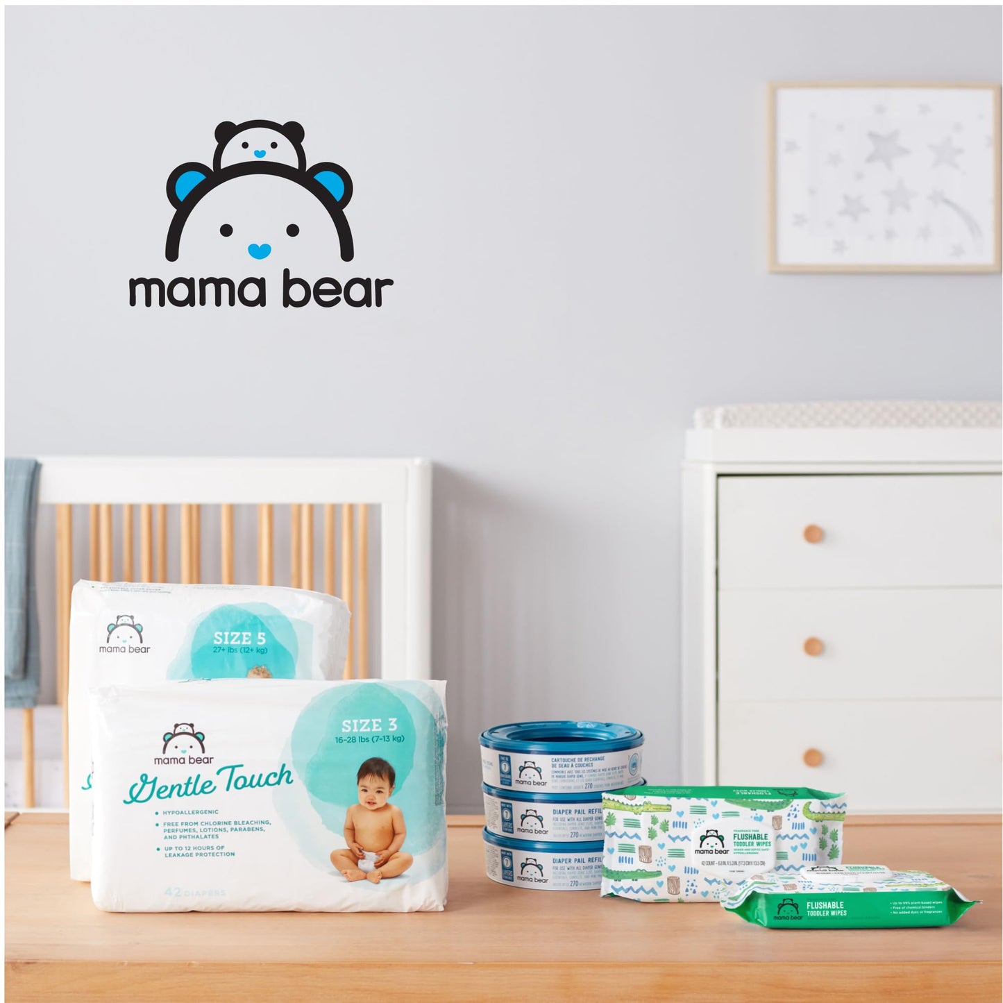 Amazon Brand - Mama Bear Toddler Toilet Wipes, Fragrance Free, Plant-Based Hypoallergenic, 336 Count, 8 Packs of 42