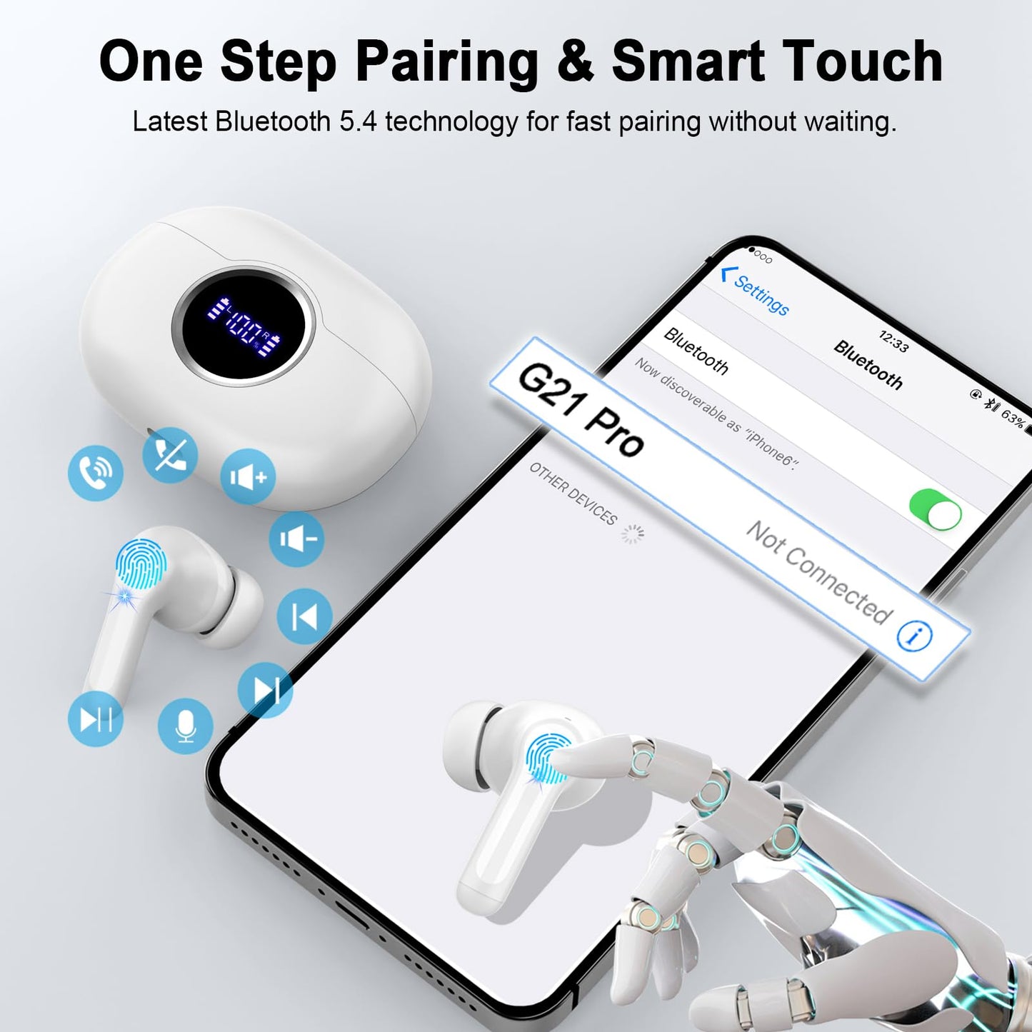 Wireless Earbuds, 2025 Bluetooth 5.4 Headphones 3D Stereo Hi-Fi Bass Ear Buds, 4 ENC Noise Cancelling Mic, 40+Hrs USB-C in-Ear Earphone Sport, IP-X7 Waterproof Workout Gym for Android iOS Laptop Pad
