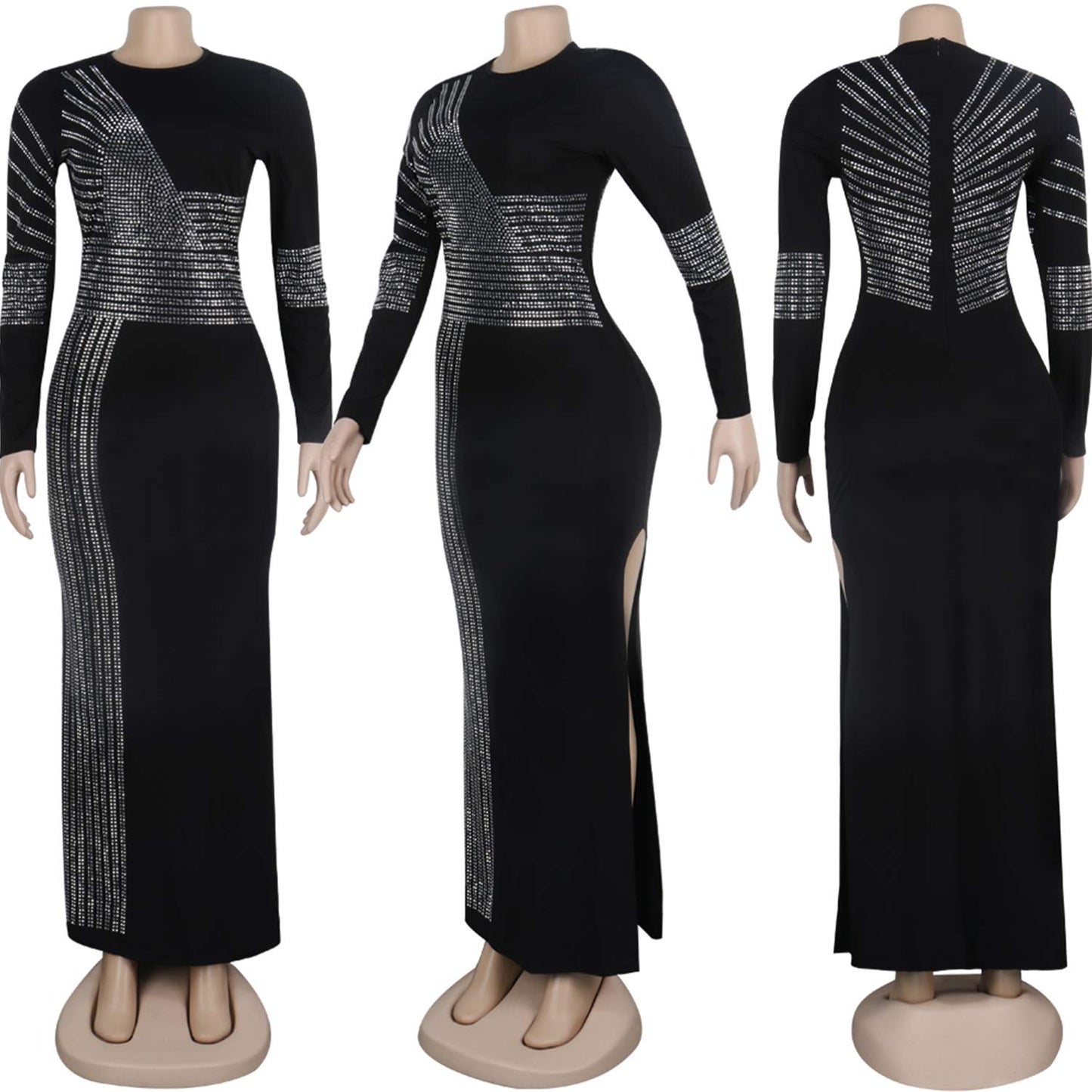 Women Long Sleeve Birthday Dresses Sexy hot Diamond Process Sexy Dress Party Club Night Dress (Golden 8, S)