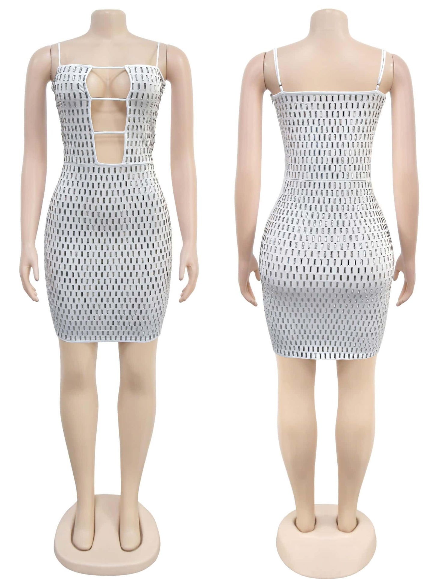 Figdaw Rhinestone Embellished Dress for Women Sexy,Birthday,Cocktail Party,Prom,Galas,Sequin Bodycon Dresses,Adjustable Straps(White,L,C7167)