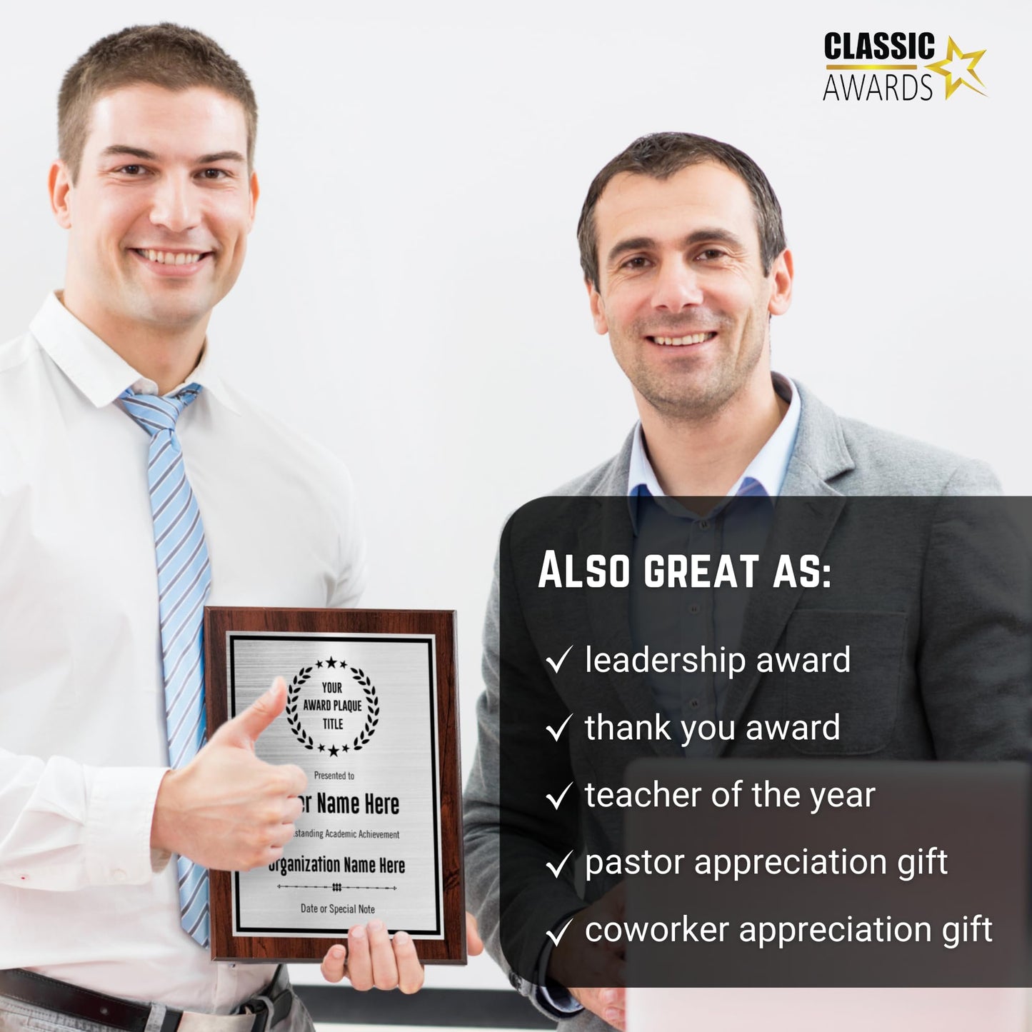 Custom Award Plaque - Add Title and Text - Perfect for Employee of the Month or Retirement gift, Thank You, Service Recognition and Appreciation Gifts - Personalized for Men/Women (UV Print Silver/Black Plate on a 8" x 10" Walnut Board)