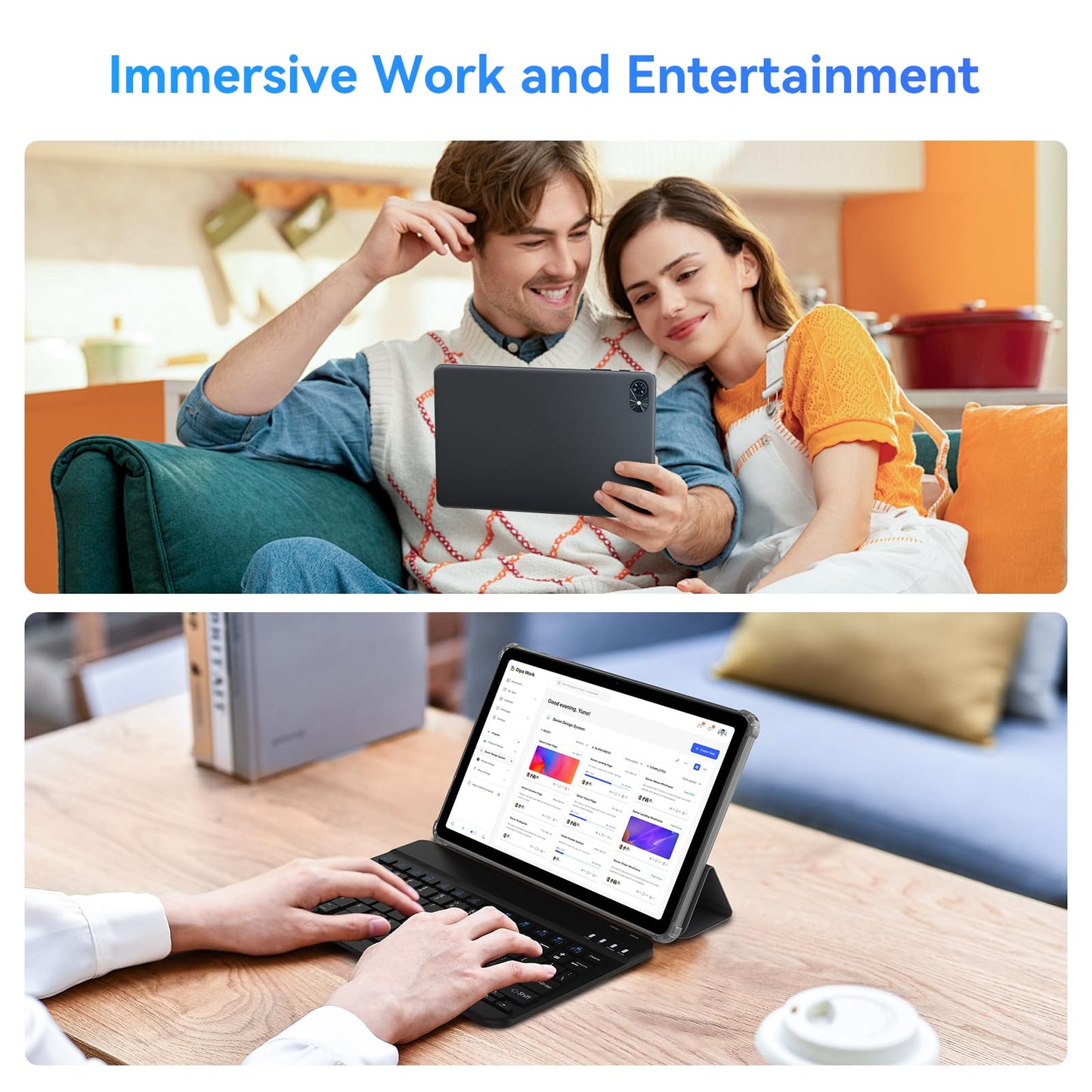 Tablets, Android 15 Tablet 10 Inch T80, 2025 New Electronics Tablets with Keyboard 18GB+128GB/2TB, 10 Inch Tablet with Pen, 6000mAh, 1080P, 5G WiFi, Bluetooth5.0, GPS, OTG, 2 Speaker