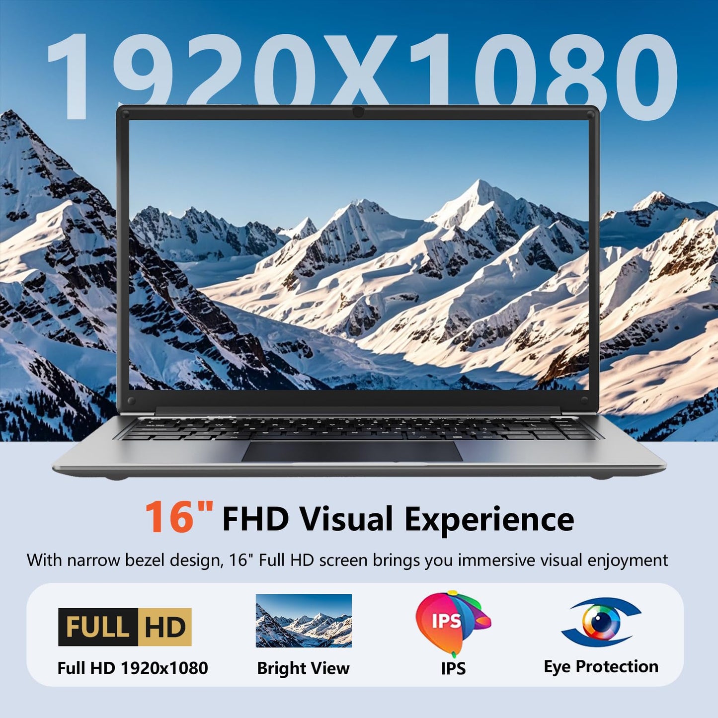 Laptop 16-inch 8GB DDR 256GB SSD Portable Laptop,Expandable to 1TB Pentium Quad-core CPU up to 2.64 GHz 9000mAh Battery Mini HDMI Interface USB3.0 Interface Dual-Band WiFi Webcam Slim laptops