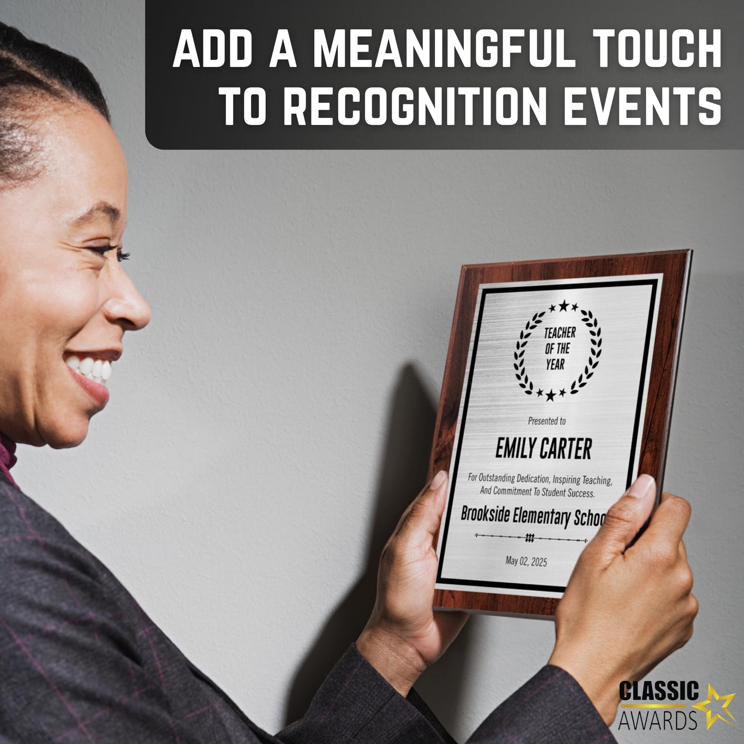 Custom Award Plaque - Add Title and Text - Perfect for Employee of the Month or Retirement gift, Thank You, Service Recognition and Appreciation Gifts - Personalized for Men/Women (UV Print Silver/Black Plate on a 8" x 10" Walnut Board)