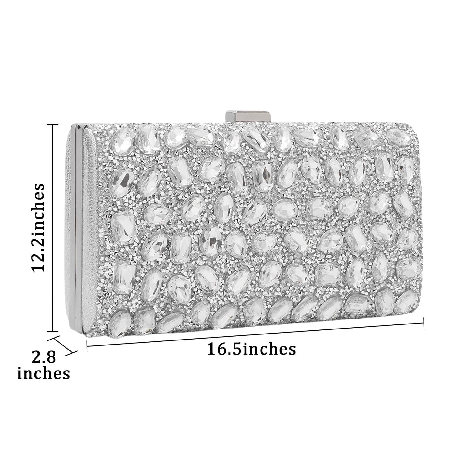 YYW Women Rhinestone Clutch Purse Evening Bag Sparkly Crystal Beaded Handbag for Party (Silver)