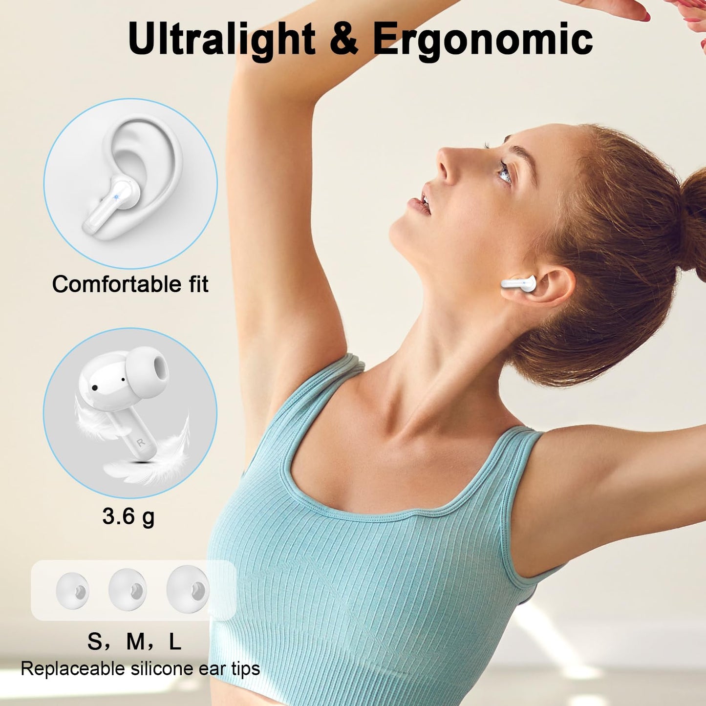 Wireless Earbuds, 2025 Bluetooth 5.4 Headphones 3D Stereo Hi-Fi Bass Ear Buds, 4 ENC Noise Cancelling Mic, 40+Hrs USB-C in-Ear Earphone Sport, IP-X7 Waterproof Workout Gym for Android iOS Laptop Pad