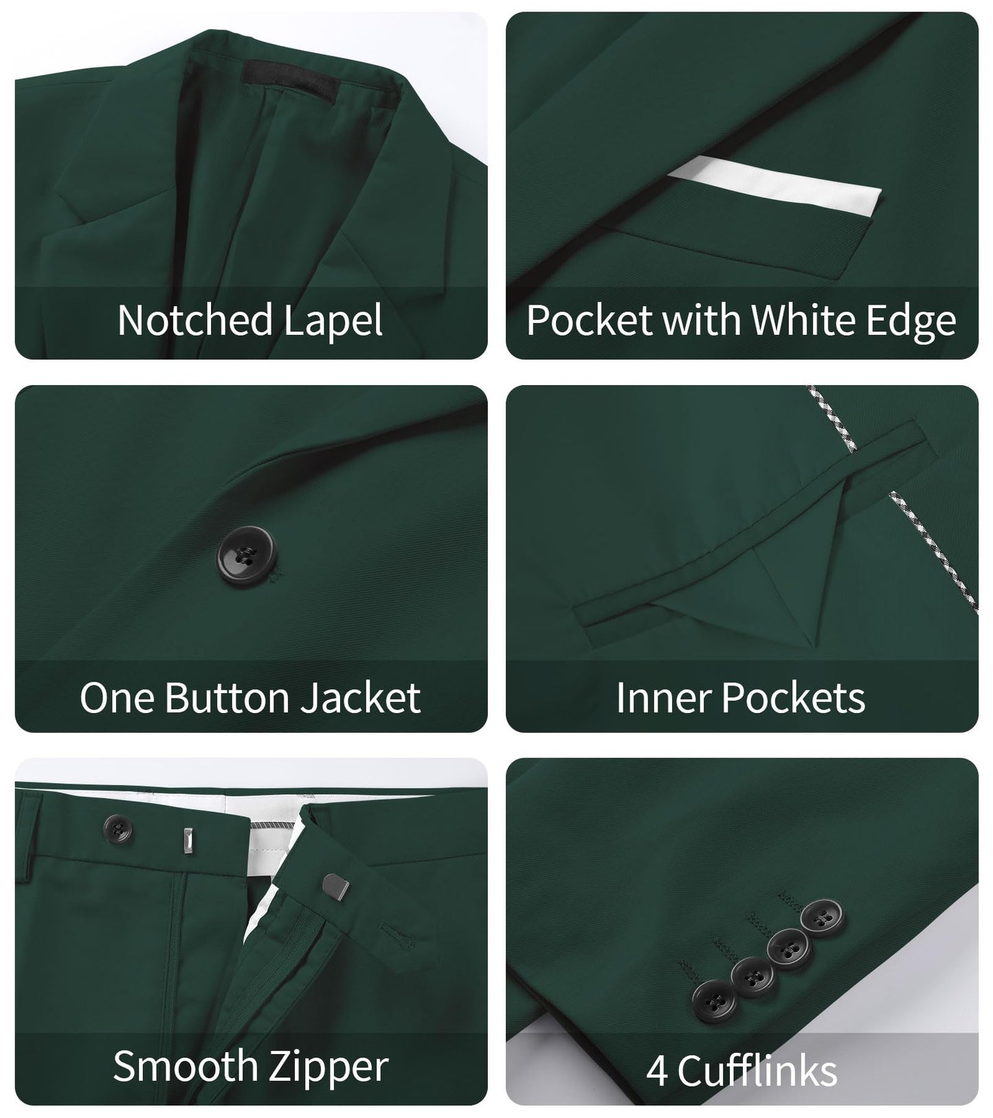HUUTOE Groomsmen Suit Set Men's Suits Regular Fit 3 Piece Man Wedding Prom Suit Men Suits Slim Fit Traje De Boda para Hombre Dark Green, X-Large