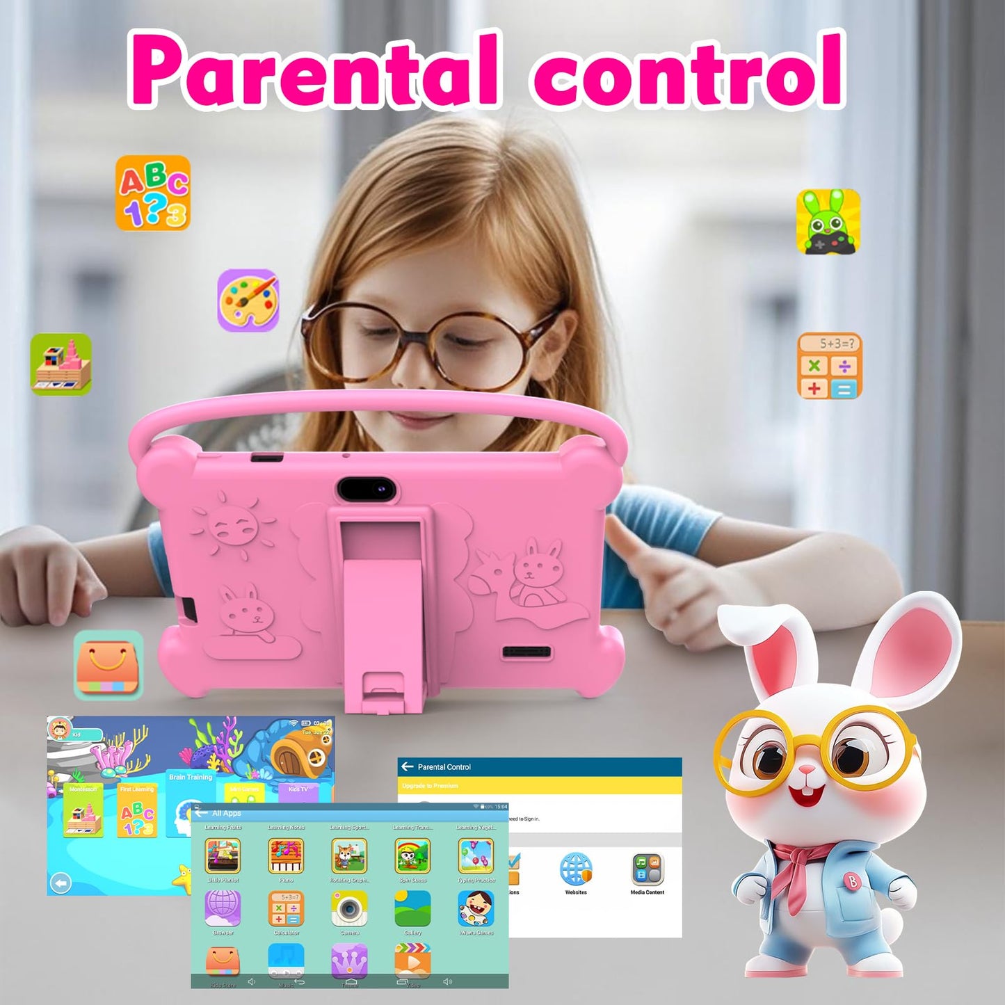 Kids Tablet 7 inch 3-9 for Kids,32GB ROM Toddler with Shockproof Case,Kids Android Software Installed Netflix,YoutTube, aiwawa Apps Parent Controls,Dual Camra, WiFi,FM, GPS (Pink)