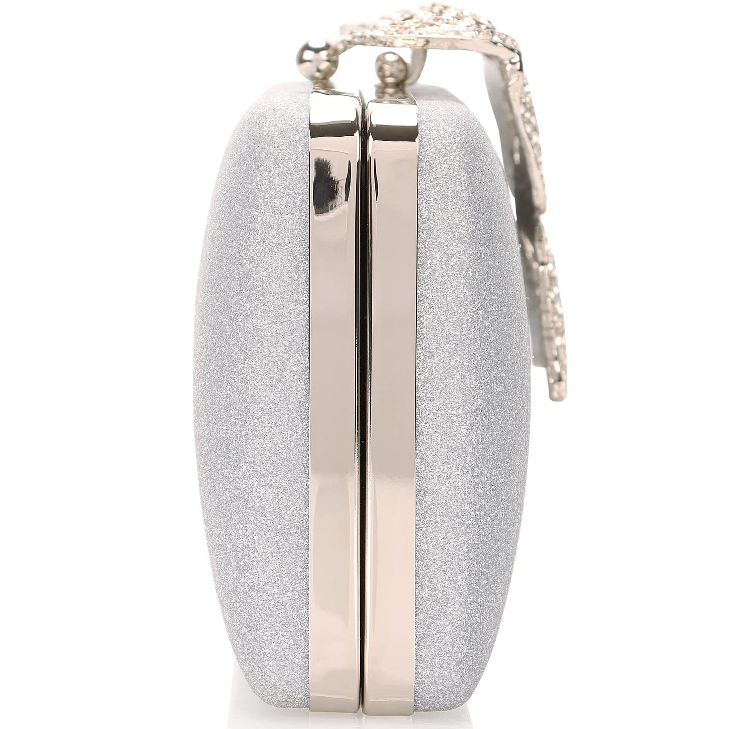 Dexmay Glitter Clutch Bag with Rhinestone Butterfly Clasp Women Evening Handbag Formal Party Purse Silver