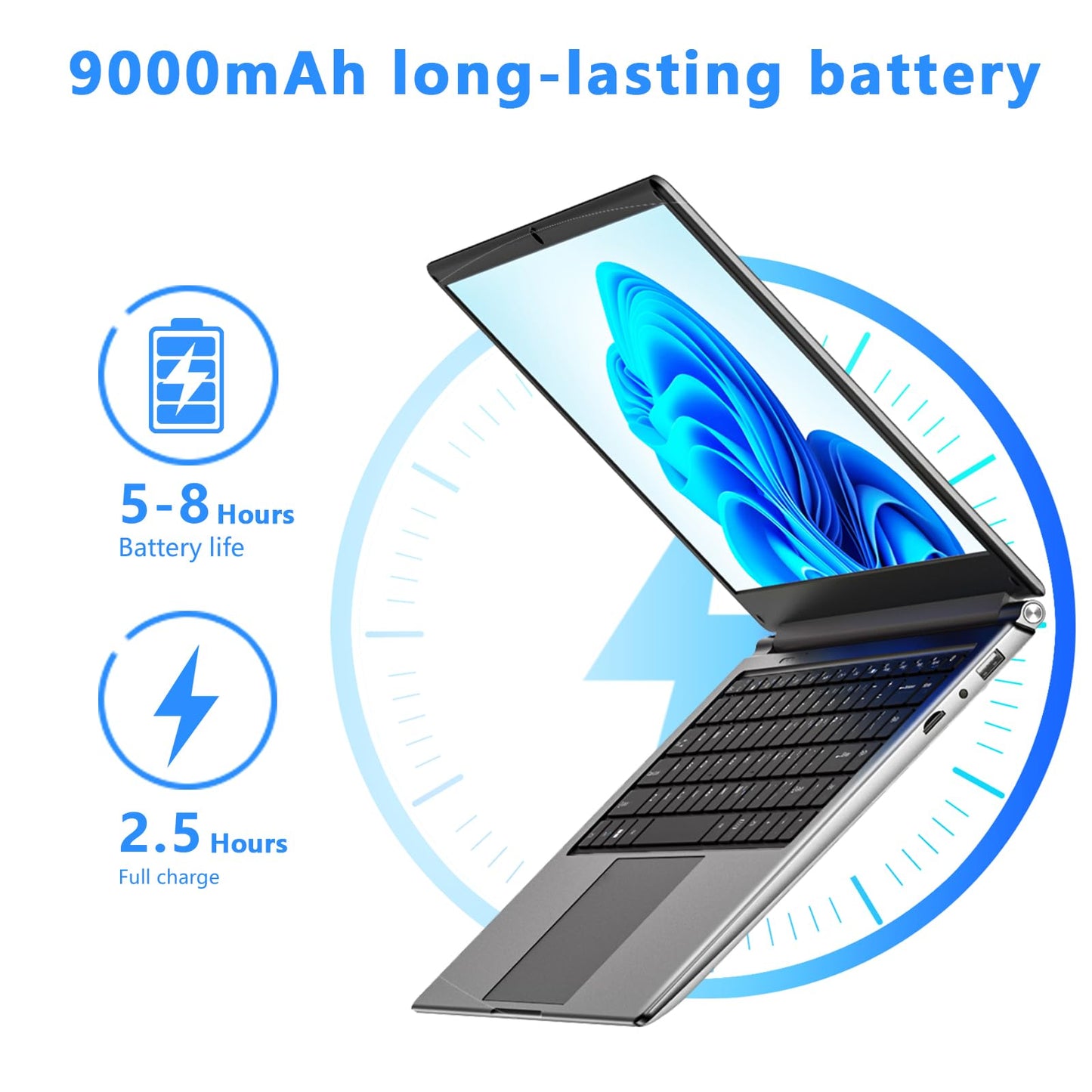 Laptop 16-inch 8GB DDR 256GB SSD Portable Laptop,Expandable to 1TB Pentium Quad-core CPU up to 2.64 GHz 9000mAh Battery Mini HDMI Interface USB3.0 Interface Dual-Band WiFi Webcam Slim laptops