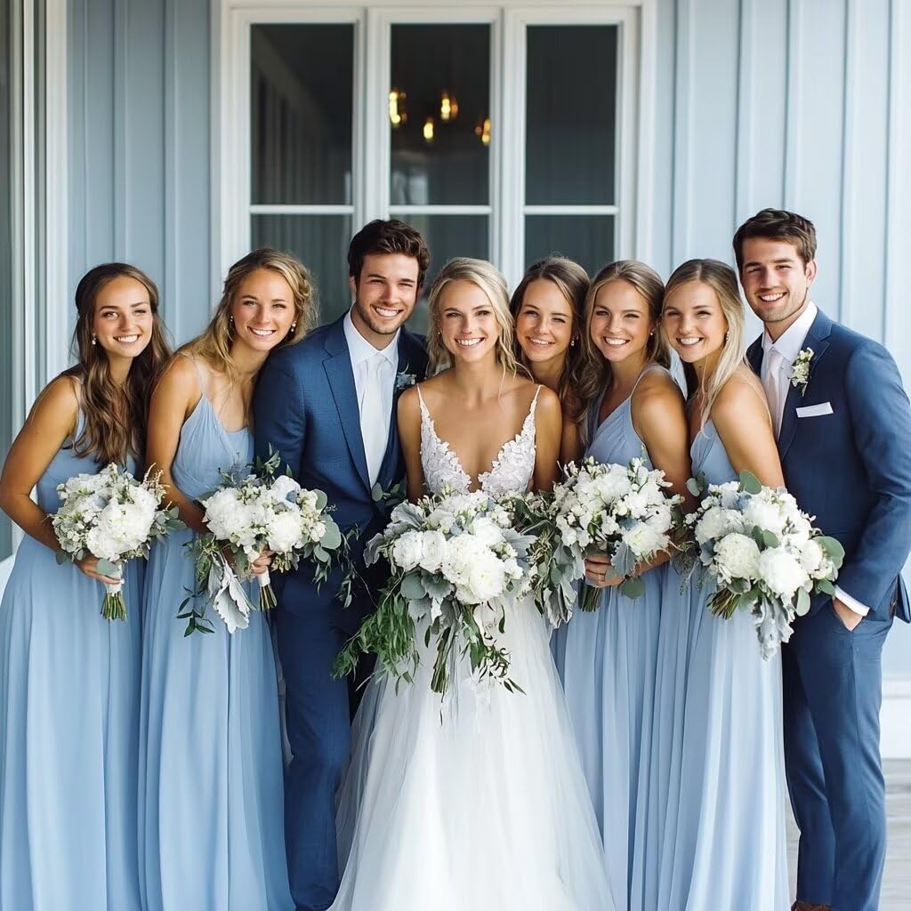 HUUTOE Light Blue Suits for Men 3 Piece Light Blue Suit Slim Fit Mens Prom Suits for Stretch Groomsmen Wedding Tuxedo for Men Groom 2025 Traje para Hombre 44 XL