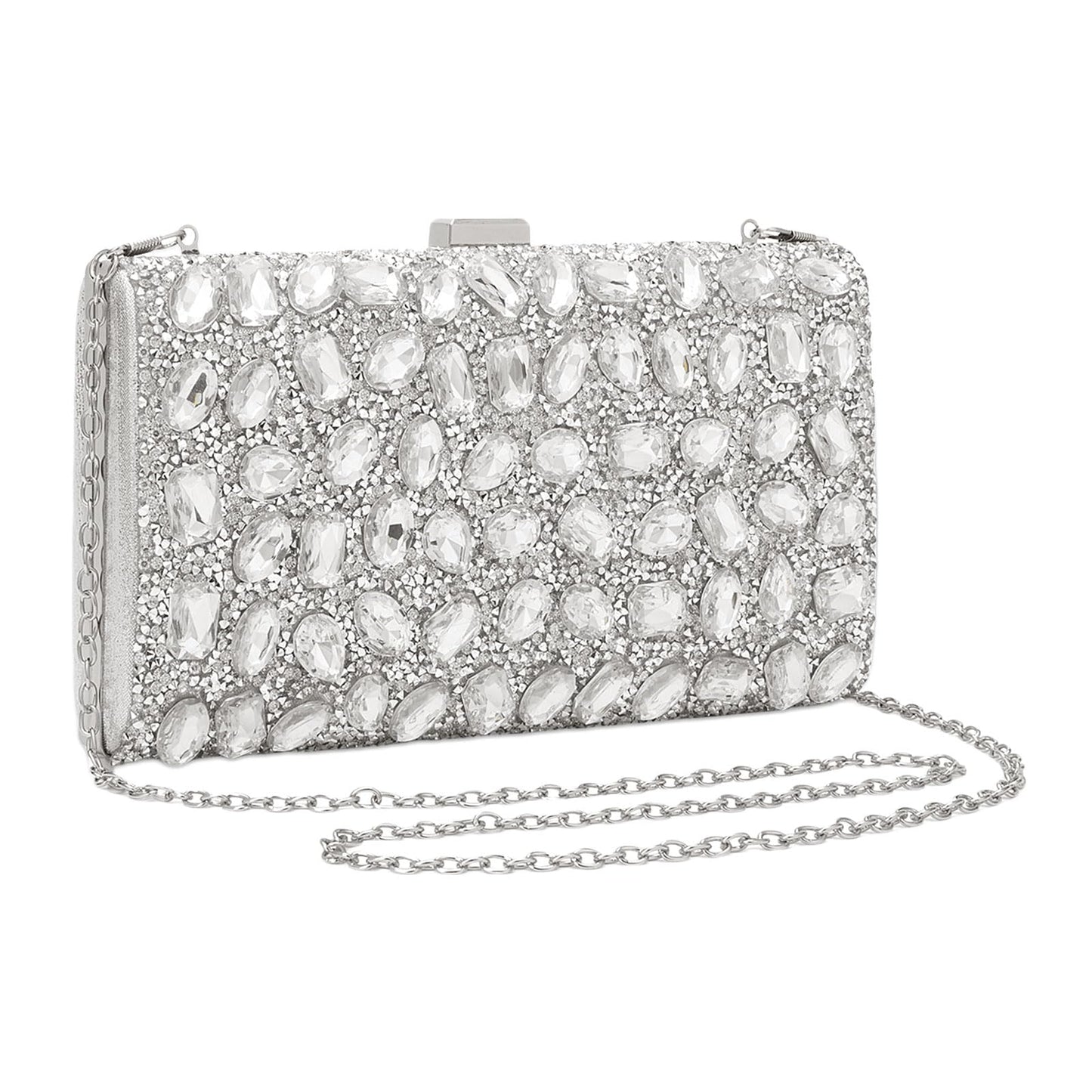 YYW Women Rhinestone Clutch Purse Evening Bag Sparkly Crystal Beaded Handbag for Party (Silver)