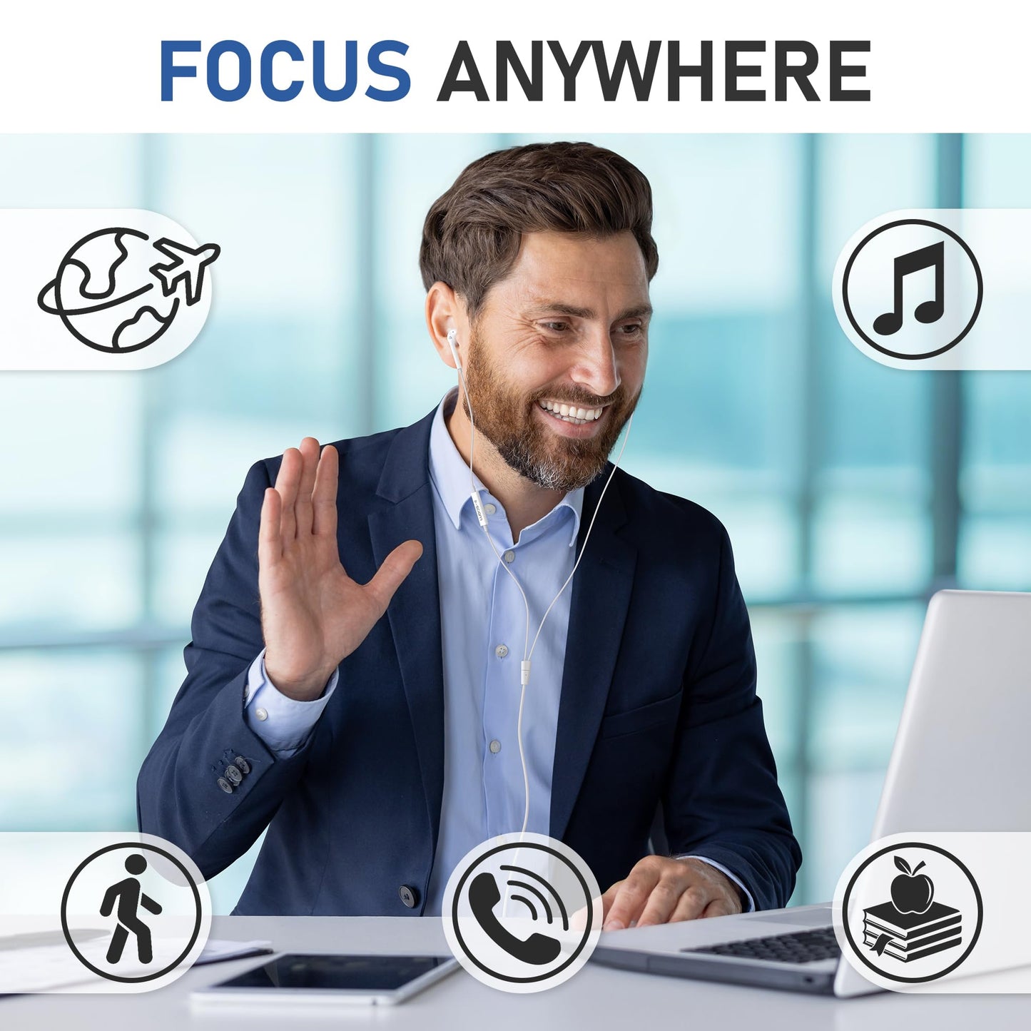 LUDOS ZENITH Wired Earbuds in-Ear Headphones, 2 Years Warranty, Earphones with Microphone, Corded for 3.5mm Jack Ear Buds for iPhone, Samsung, Computer, Laptop, Kids, School Students, Women, Small Ear