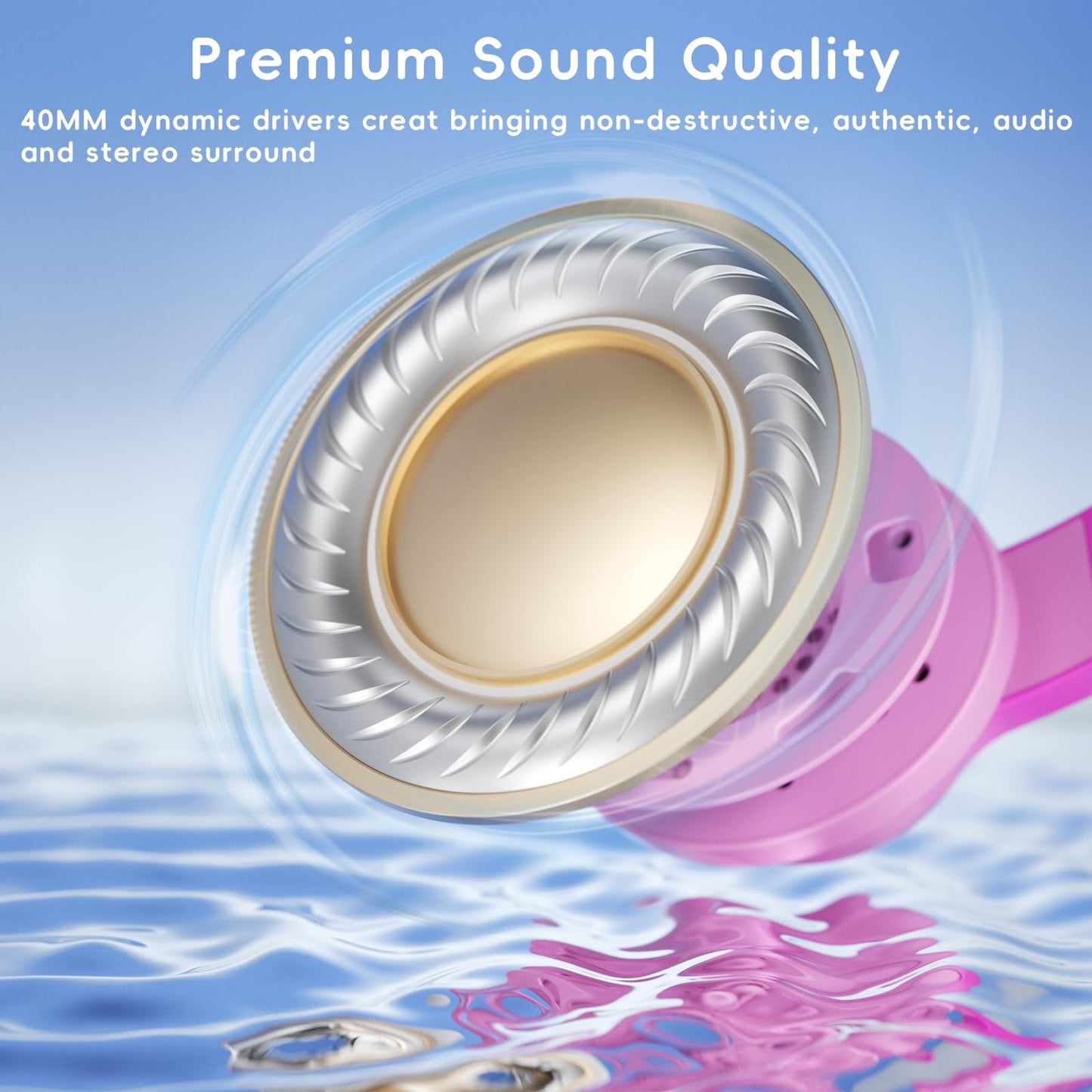 Candy Bila Kids Headphones, Wired Headphones for Kids Over Ear with Microphone, 85/94dB Volume Limiter Headphone for Girls Boys, Foldable Headphone for Learning & Entertainment, Gradient Deep Pink